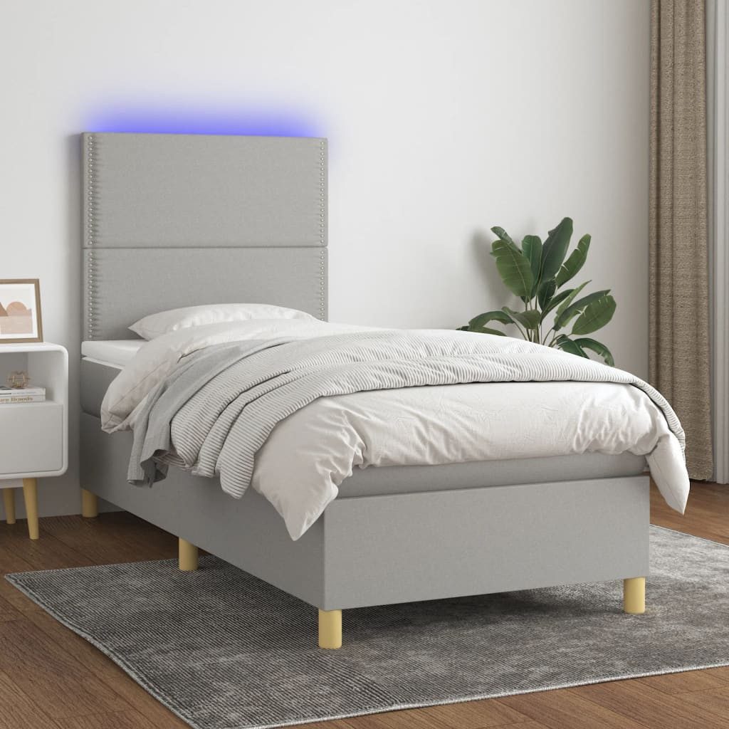 vidaXL Boxspringbett Boxspringbett mit Matratze LED Hellgrau 90x200 cm Stof günstig online kaufen