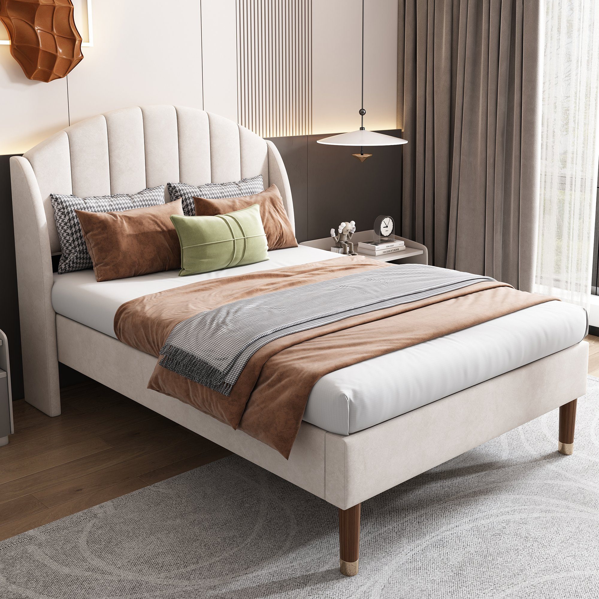 HAUSS SPOLE Polsterbett Polsterbett Einzelbett Funktionsbett Bettrahmen Jugendbett Kinderbett (90*200 mit Lattenrost und Kopfteil ohne Matratze), Holzlattenunterstützung