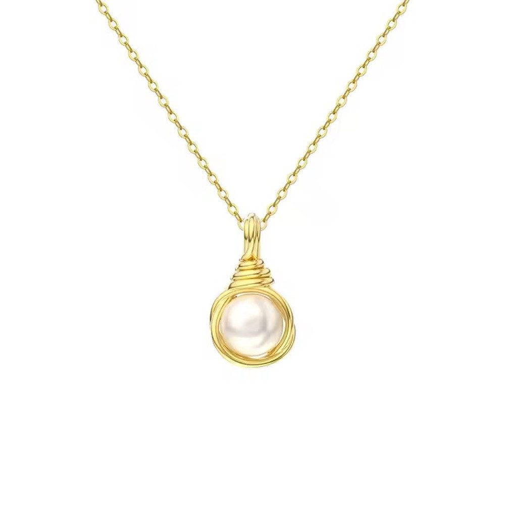 Runde Perlé Perlenkette handgefertigte Kette mit Retro Anhänger, Süßwasserperle, 925er Silber, 14K Gold (inkl. Geschenkverpackung)