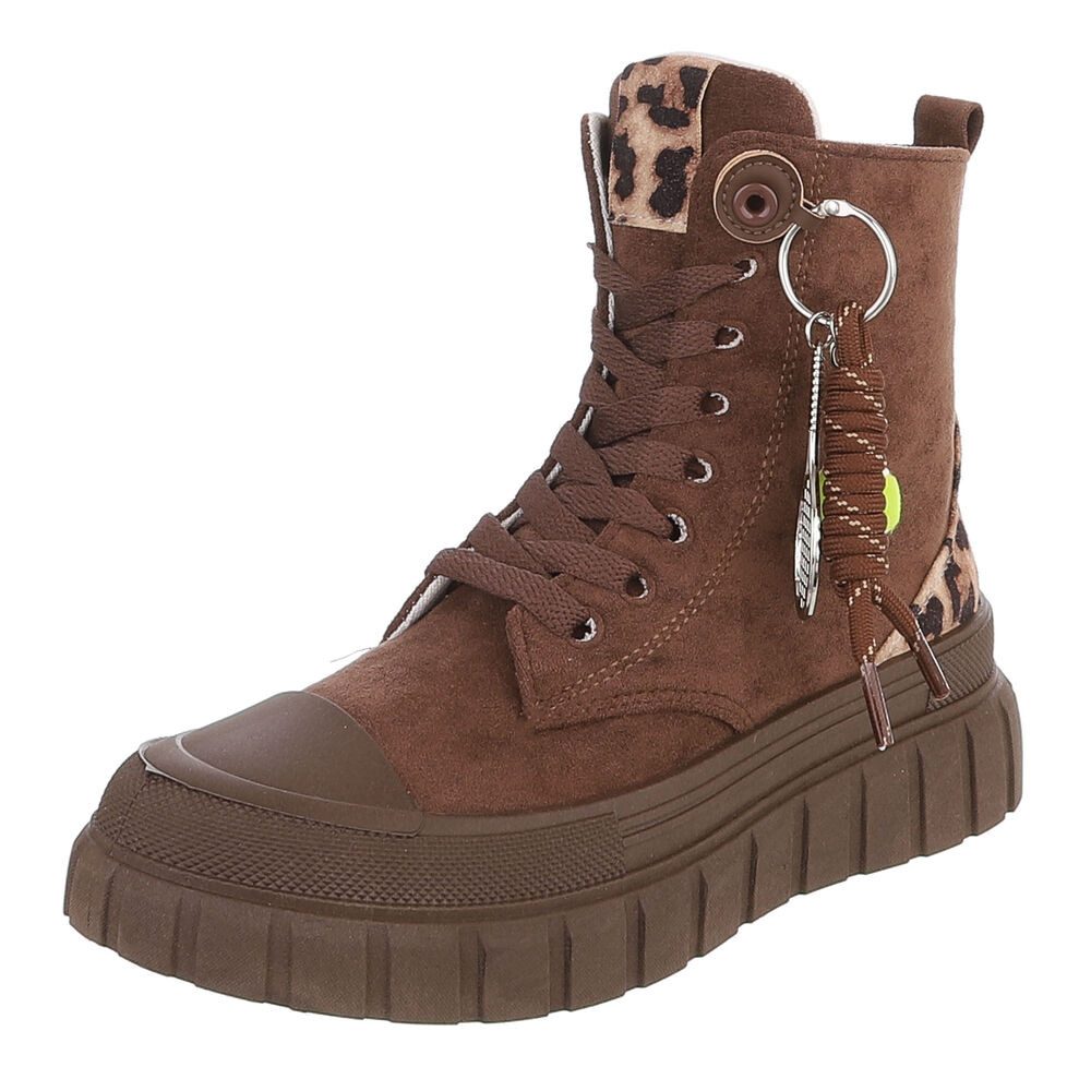 Ital-Design Damen Schnürboot mit Plattformsohle und Zieranhänger Sneakerboots (92078654) Keilabsatz/Wedge Sneakers High in Braun