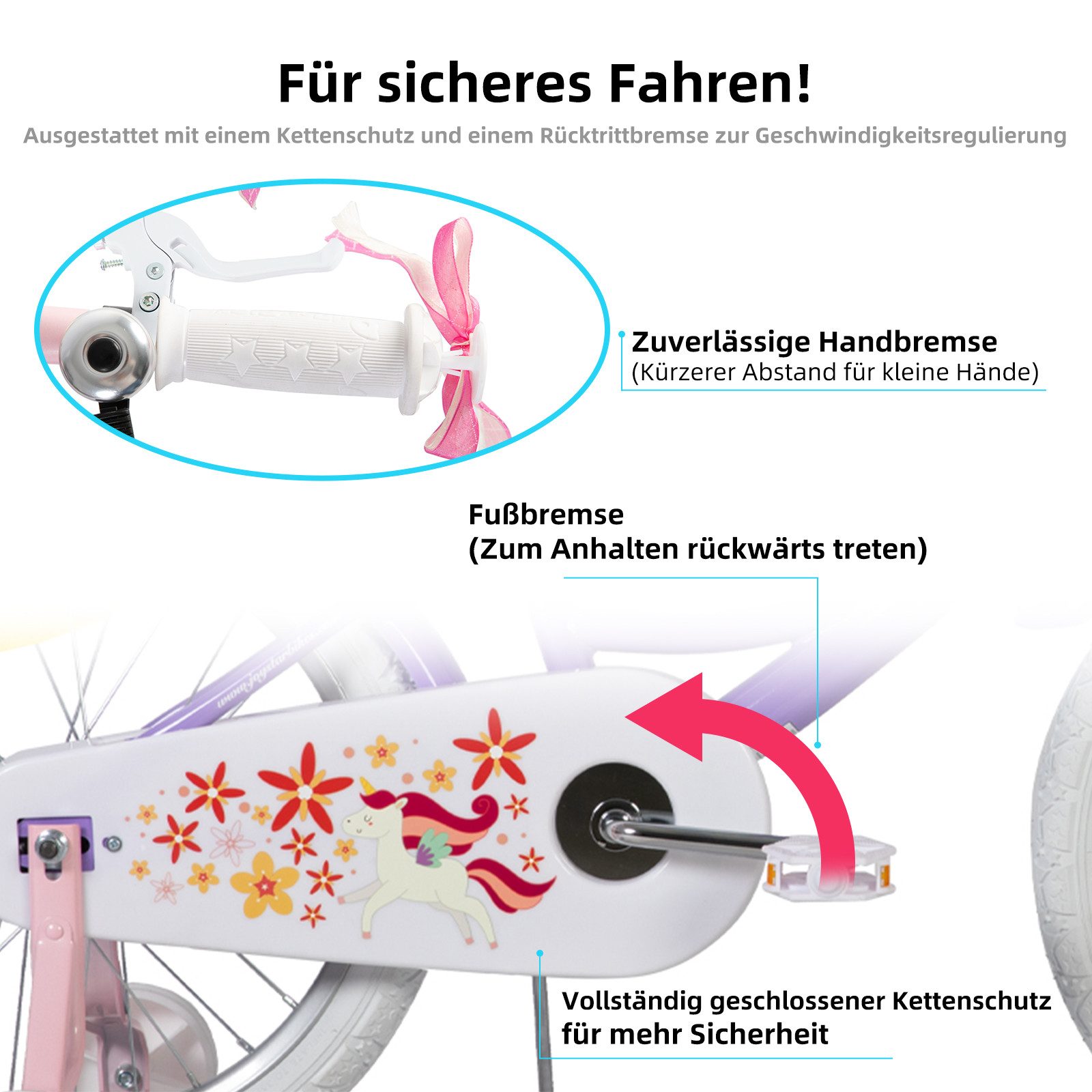 JOYSTAR Kinderfahrrad 12 14 16 18 Zoll Mädchenfahrrad, 3 - 9 Jahre, Geschenk für Prinzessin, 1 Gang, Puppenradsitz & Stützrädern& Korbstreamer, 18 Zoll mit Stützrädern