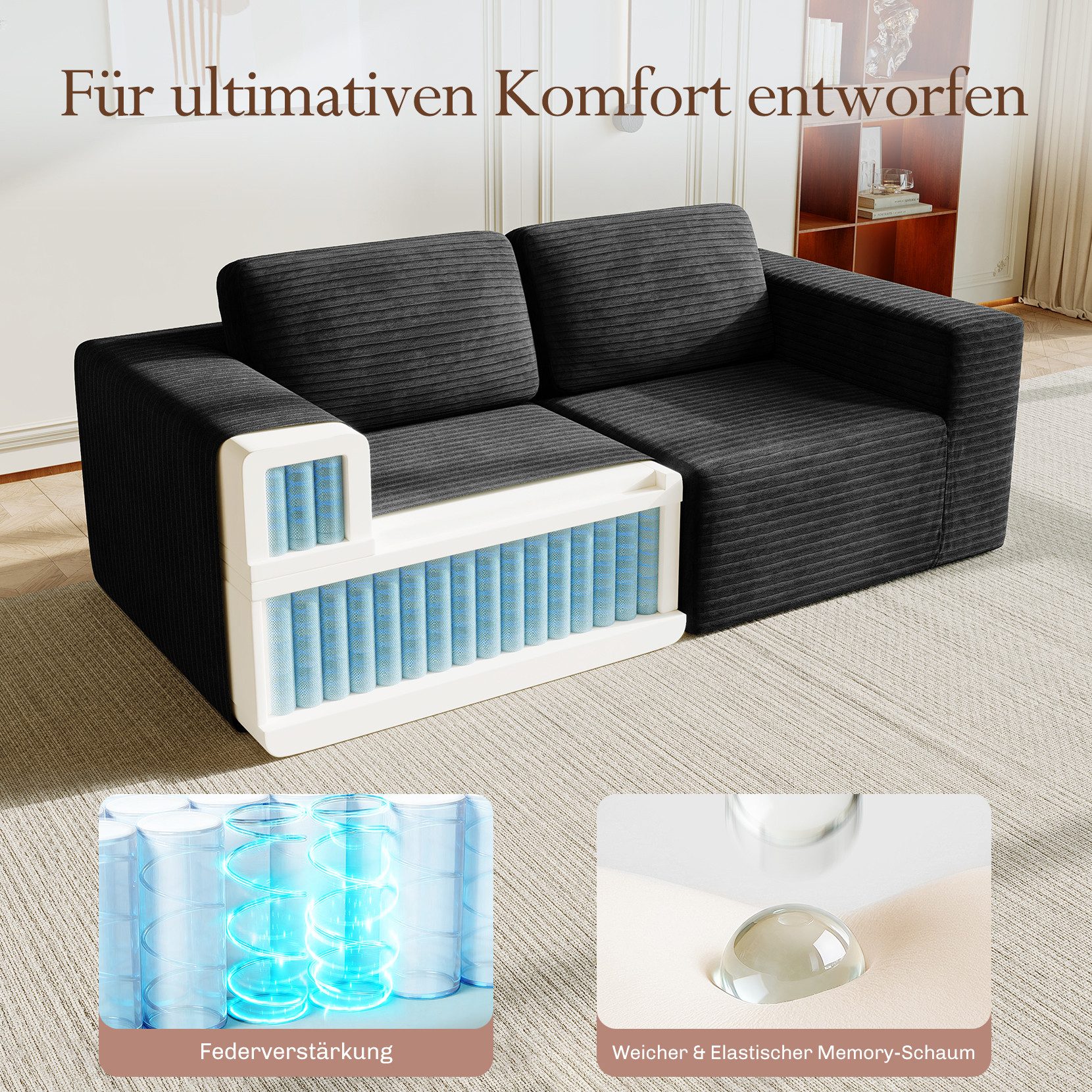 OUNUO Ecksofa Ecksofa Modularer KordKordstuhl mit Hochelastischem Schwamm – Bild 3 von 5