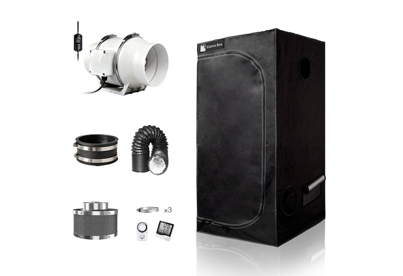 CannoBox Gewächshaus CannoBox Growbox 100/150mm Abluft Komplett Set Growzelt Indoor