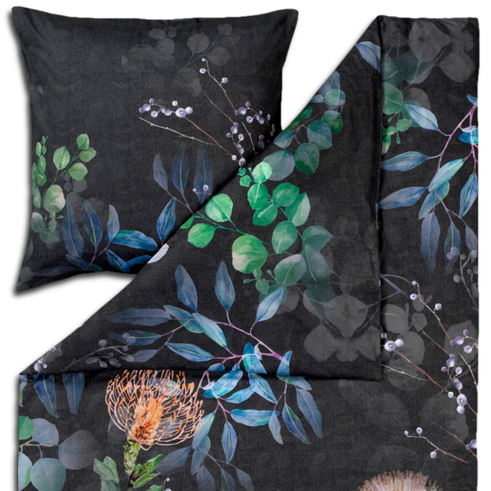 Estella Bettwäsche Midnight 4749 985 Multi, Mako-Satin, 2 teilig, Äste, Zweige, Blätter