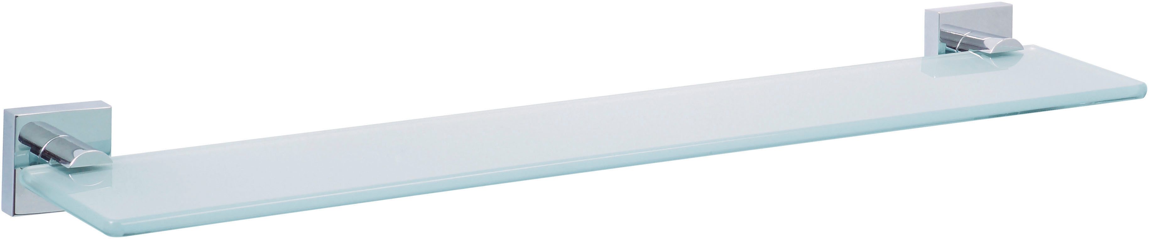 tesa Duschregal EKKRO Glasablage ohne Bohren - 5 cm : 60 cm : 12,0 cm, Packung, selbstklebende Badablage aus Glas - chrom - silber glänzend