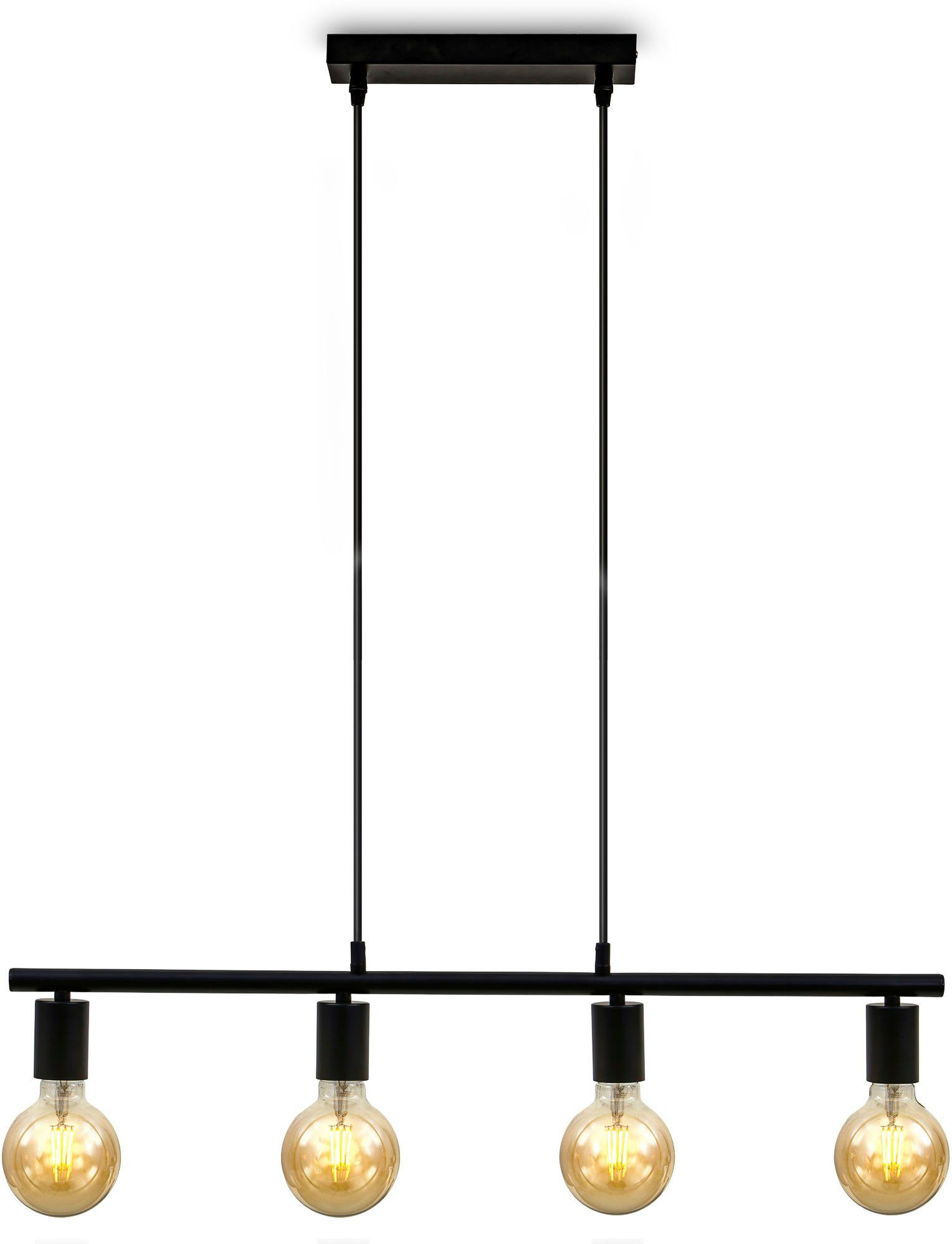 B.K.Licht Pendelleuchte BK_PL1292 Metall-Pendellampe, Schwarz, Vintage  Hängelampe, ohne Leuchtmittel, E27, 4-flammig, ohne Leuchtmittel (max.  60W), 120x75,5 cm (HxB)