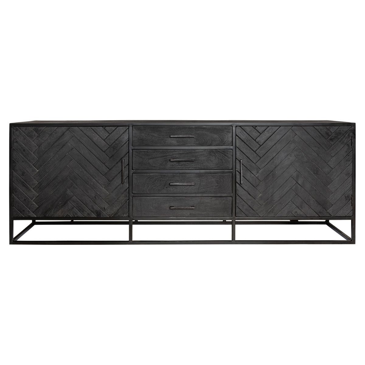 BENEDO MÖBEL Sideboard Sydney Schwarz – Kommode aus Mangoholz Fischgrätdesi günstig online kaufen