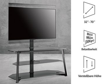 FITUEYES TV-Ständer, (bis 70,00 Zoll, Lowboard mit Halterung,32-70 Zoll bis zu 45kg,TV Ständer mit 3 Ablagen,TV Möbel aus Glas,Max.VESA 400*600)