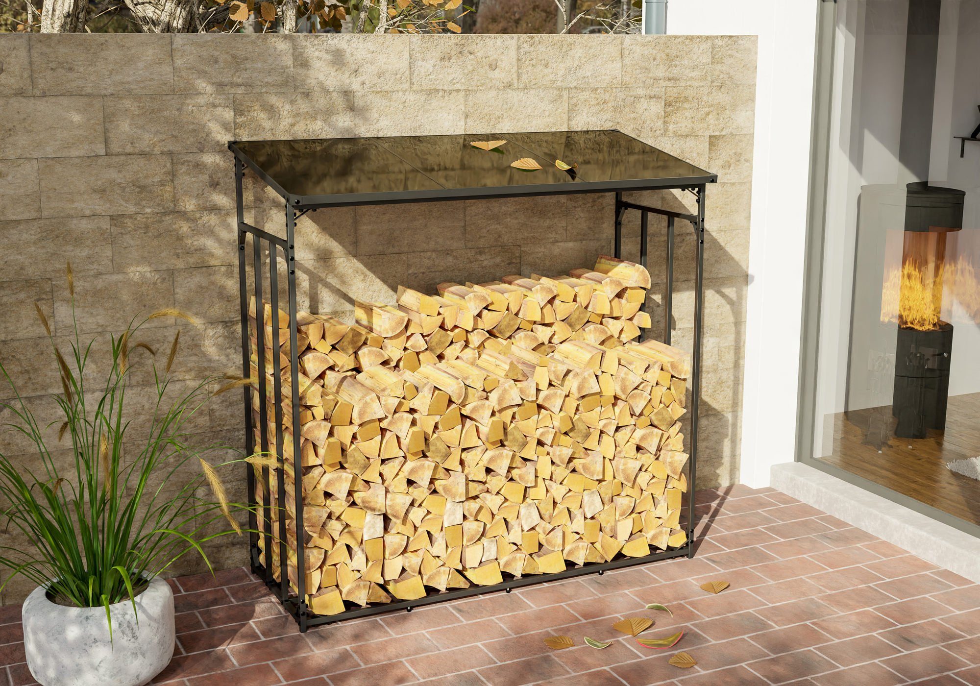 CLP Kaminholzregal Ruston Aluminium XL, BxTxH:165x70x165 cm, (1er), stabil