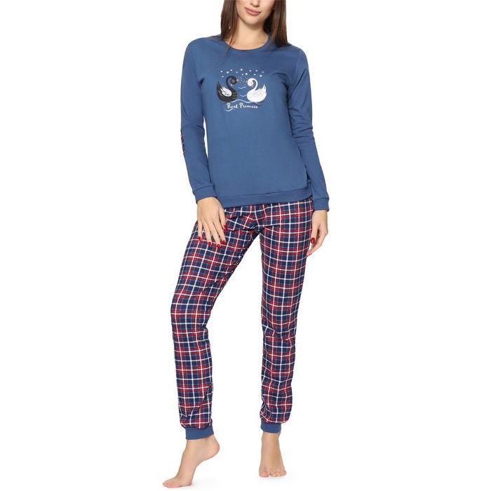 Cornette Schlafanzug Damen Schlafanzug Zweiteiler Pyjama Langarm mit Rundhals aus Baumwolle 634