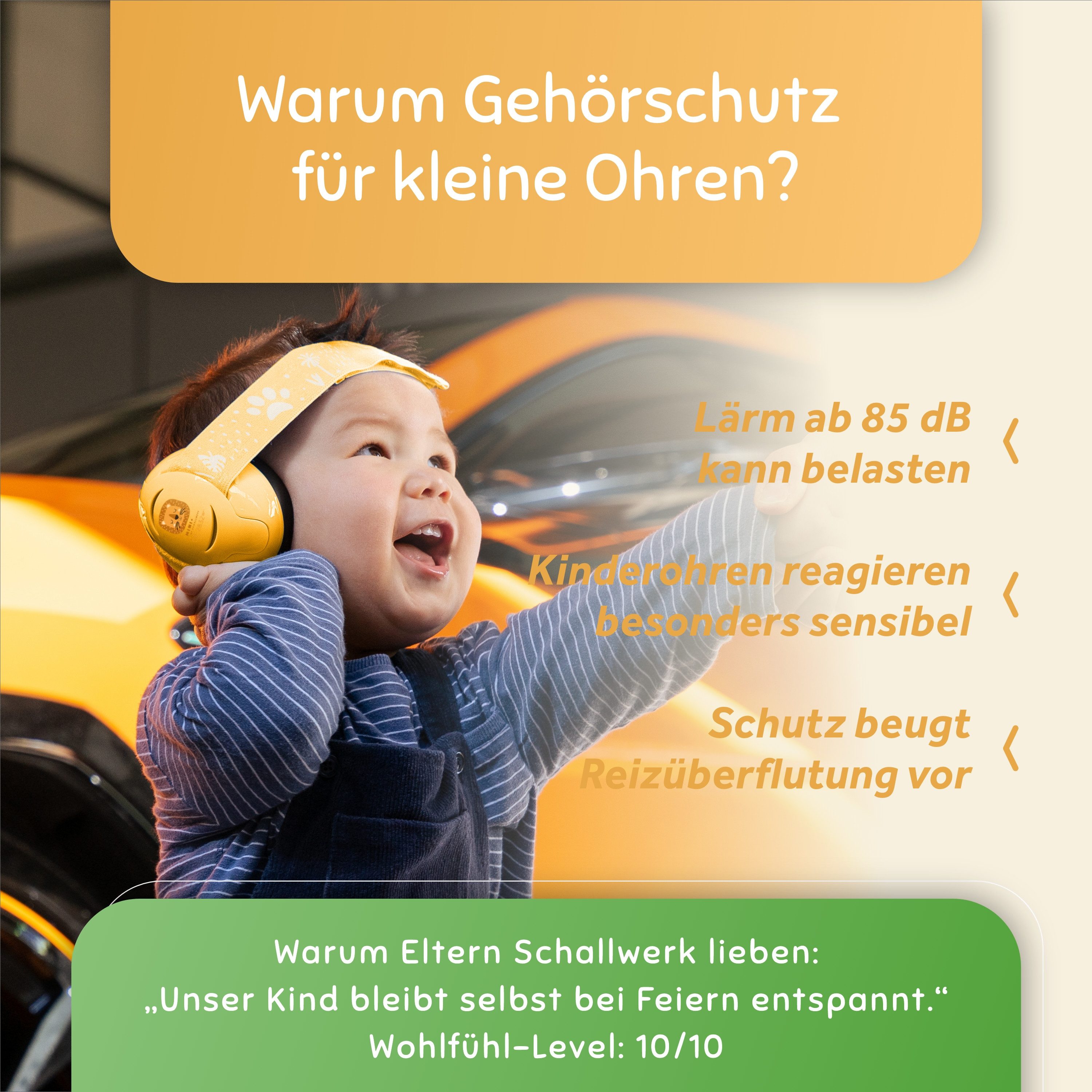 Schallwerk Kapselgehörschutz Mini+ Ohrenschützer für Kleinkinder - Gehörschutz Baby, (Kopfhörer Babys & Kleinkinder, Ohrenschutz für Babys mit verstellbaren Band), bis zu 52cm Kopfumfang