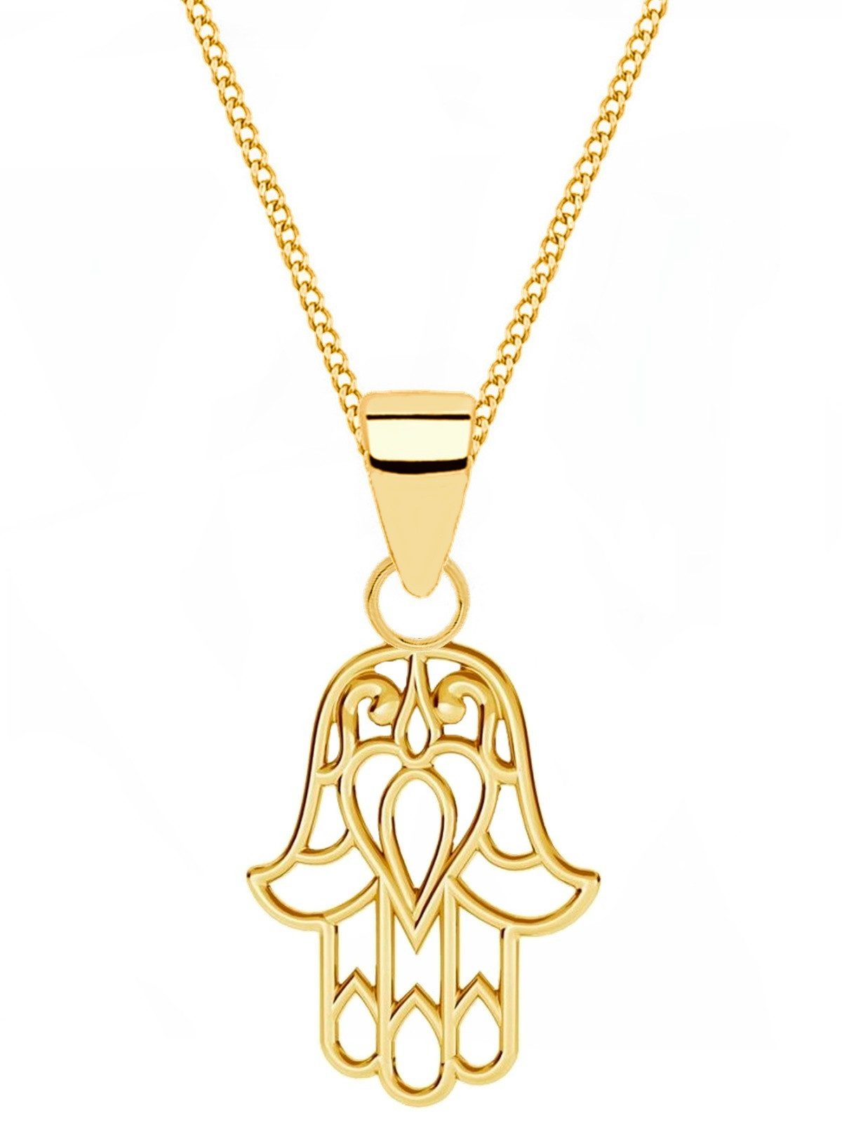 Kette mit Anhänger Hamsa Fatima Hand Halskette, 925 Echtsilber vergoldet