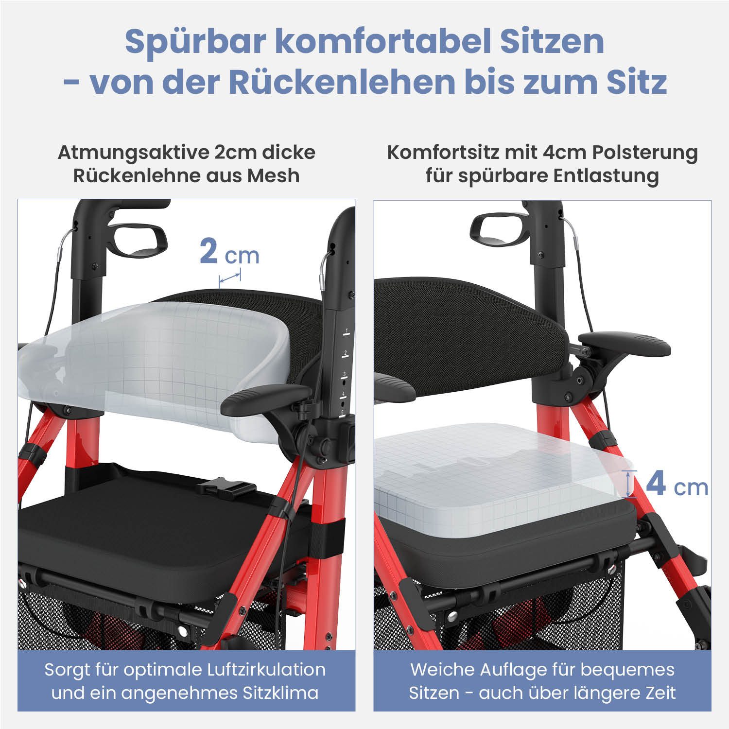 ELONEO Rollator 2in1 Rollator & Rollstuhl, Faltbar und Leicht, Outdoor-Gummireifen, mit Stiz & Netztasche