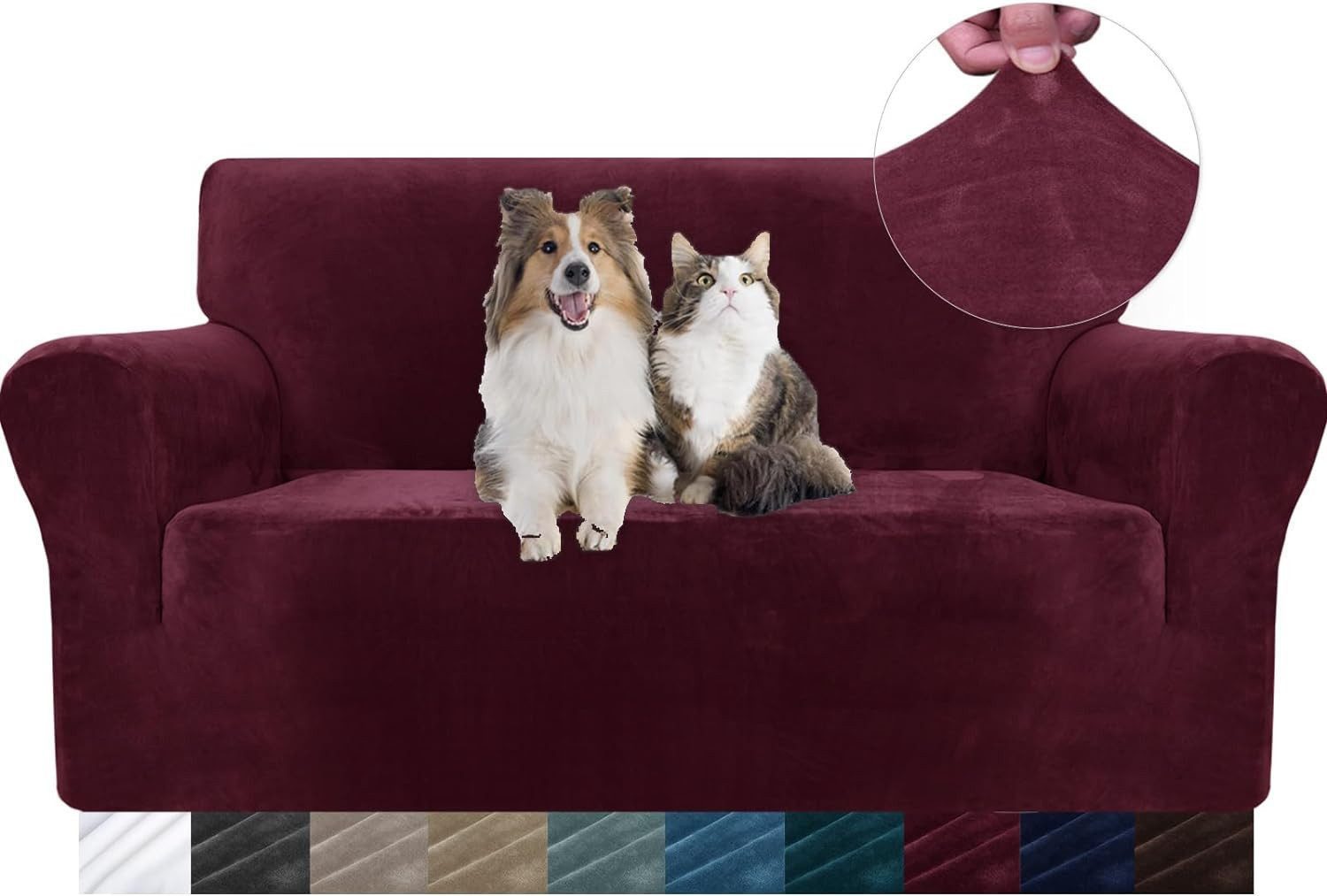 Diwzbyn Sofahusse Velvet Sofabezüge 1/2/3/4-Sitzer Stretch rutschfeste Couchbezug, für Hunde Katze Haustierfreundlich