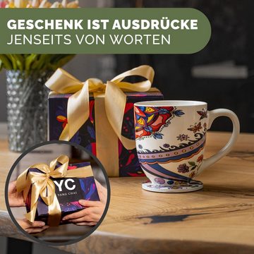 Yang Chai Tasse 900ml, XXL Teetasse - Tassen Geschenkset mit Untersetzer - Jumbotasse, Pozellan, Kaffeetasse Teebecher Trinkbecher Jumbobecher - YC Tranquility