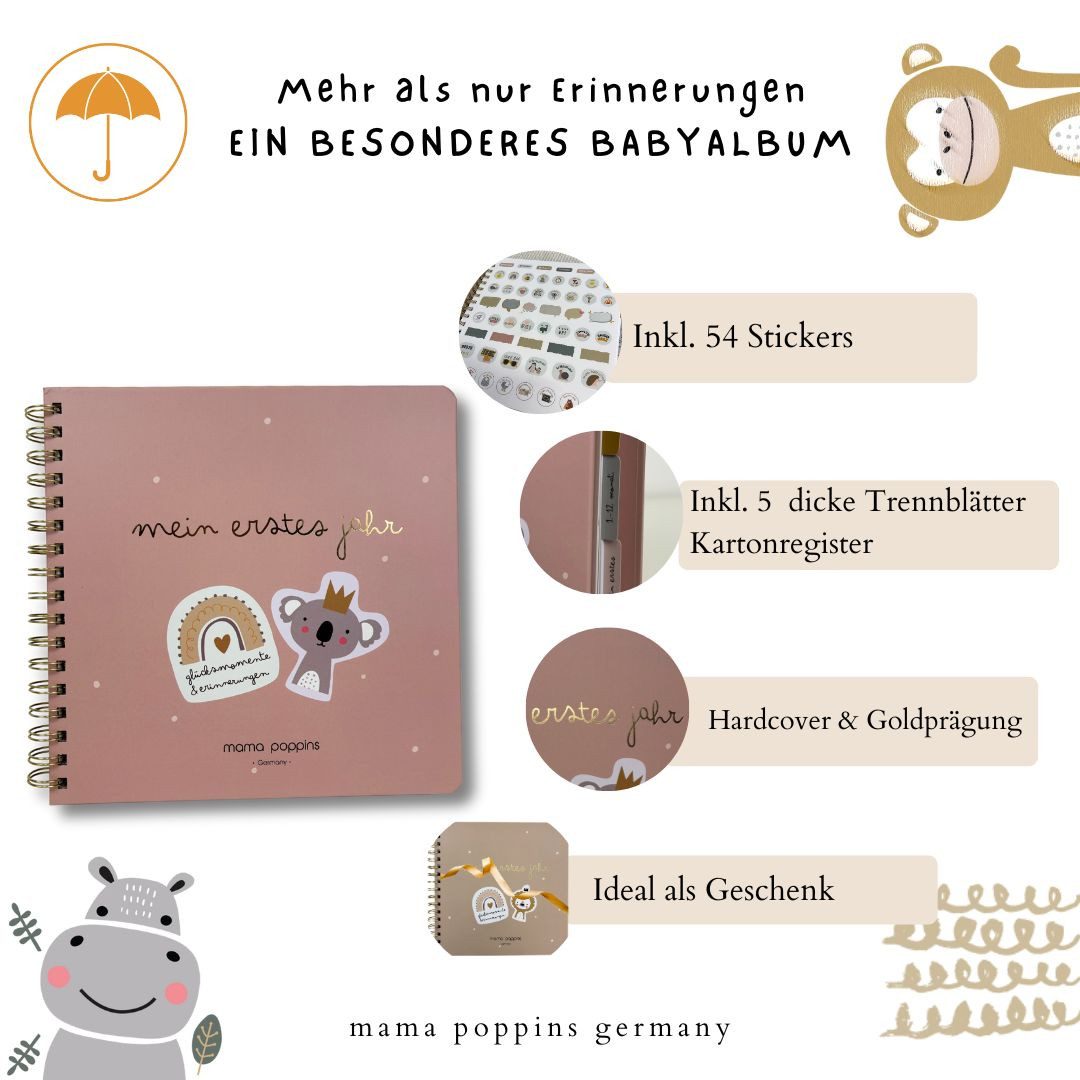 Mama Poppins Germany Tagebuch Babyalbum Mein 1. Jahr zum Ausfüllen, Babytagebuch