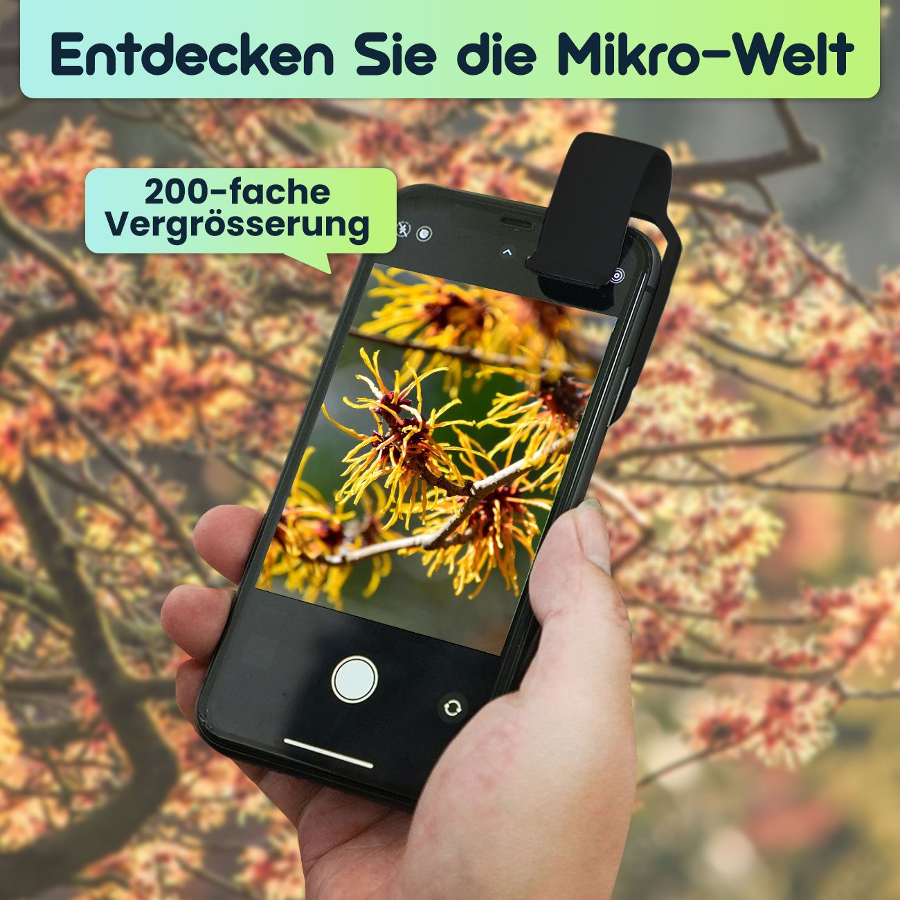 shop'n smile ideoon Mikroskop-Vorsatzlinse für Smartphone/Tablet 200x: Minimikroskop (mit 6 LEDs für detailreiche Nahaufnahmen)