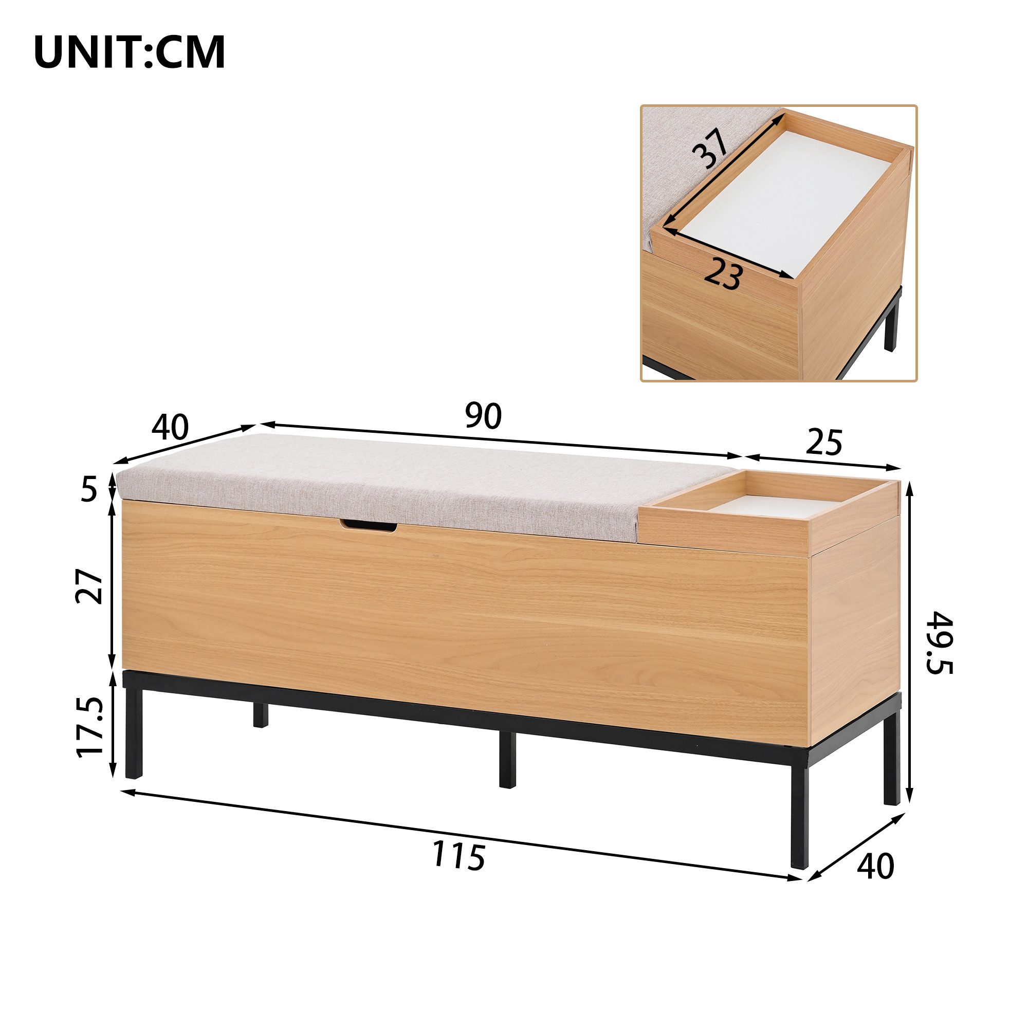 i@home Schuhbank Aufbewahrungsbank, Sitzschrank, Fußbank, Klappe-Design, 115*49.5*40 cm, natur