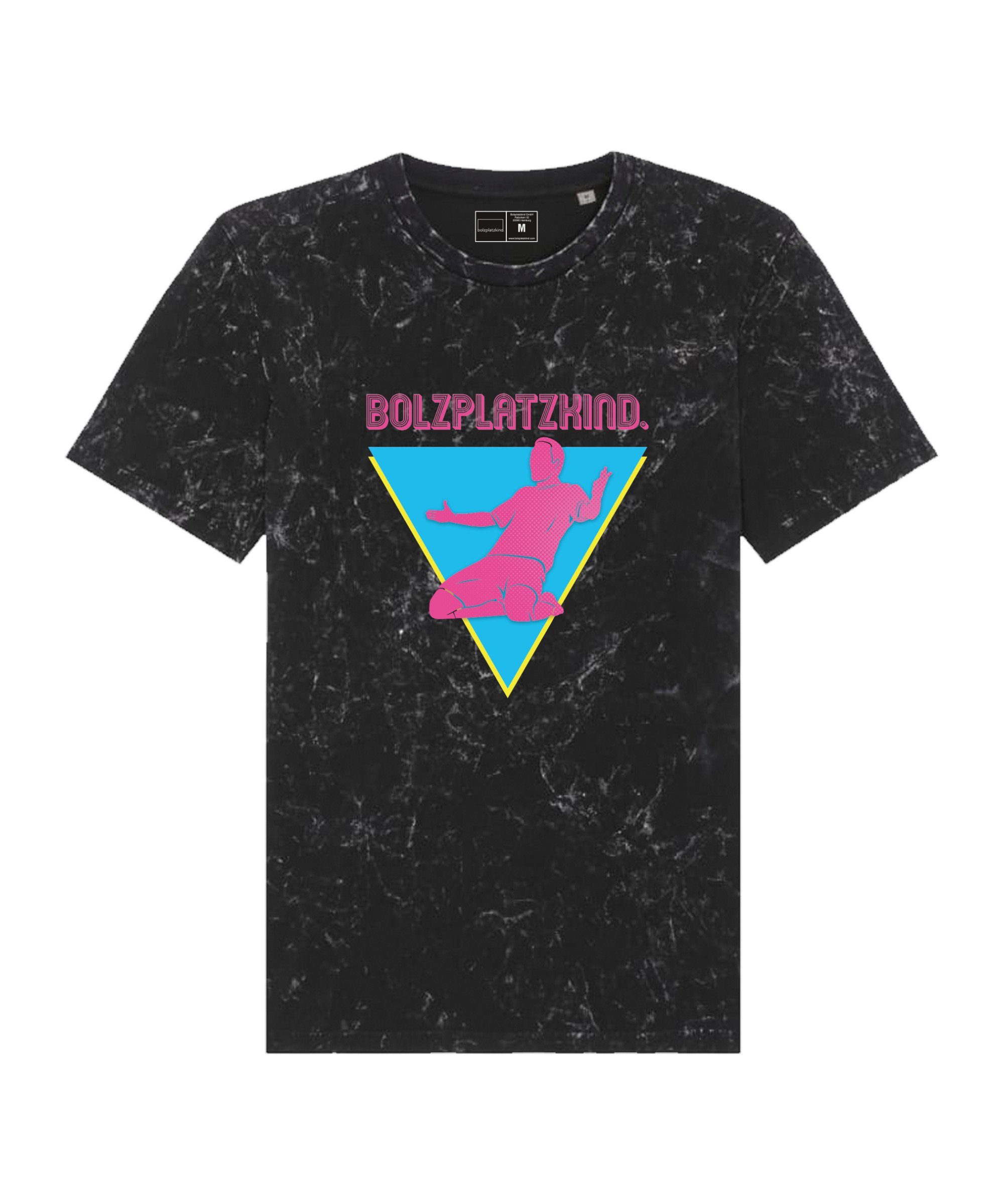 Bolzplatzkind T-Shirt "80er Jahre" Straddle T-Shirt default schwarzpinkblau