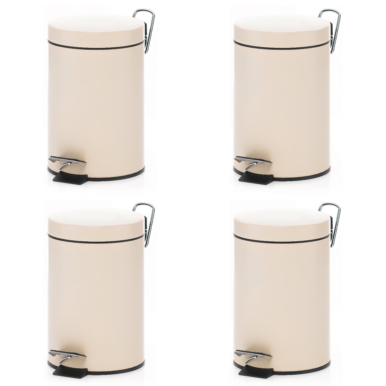 kela Kosmetikeimer MONACO, Metall, Beige, Schwarz, 3 Liter, 4er Set, mit Schwingdeckel