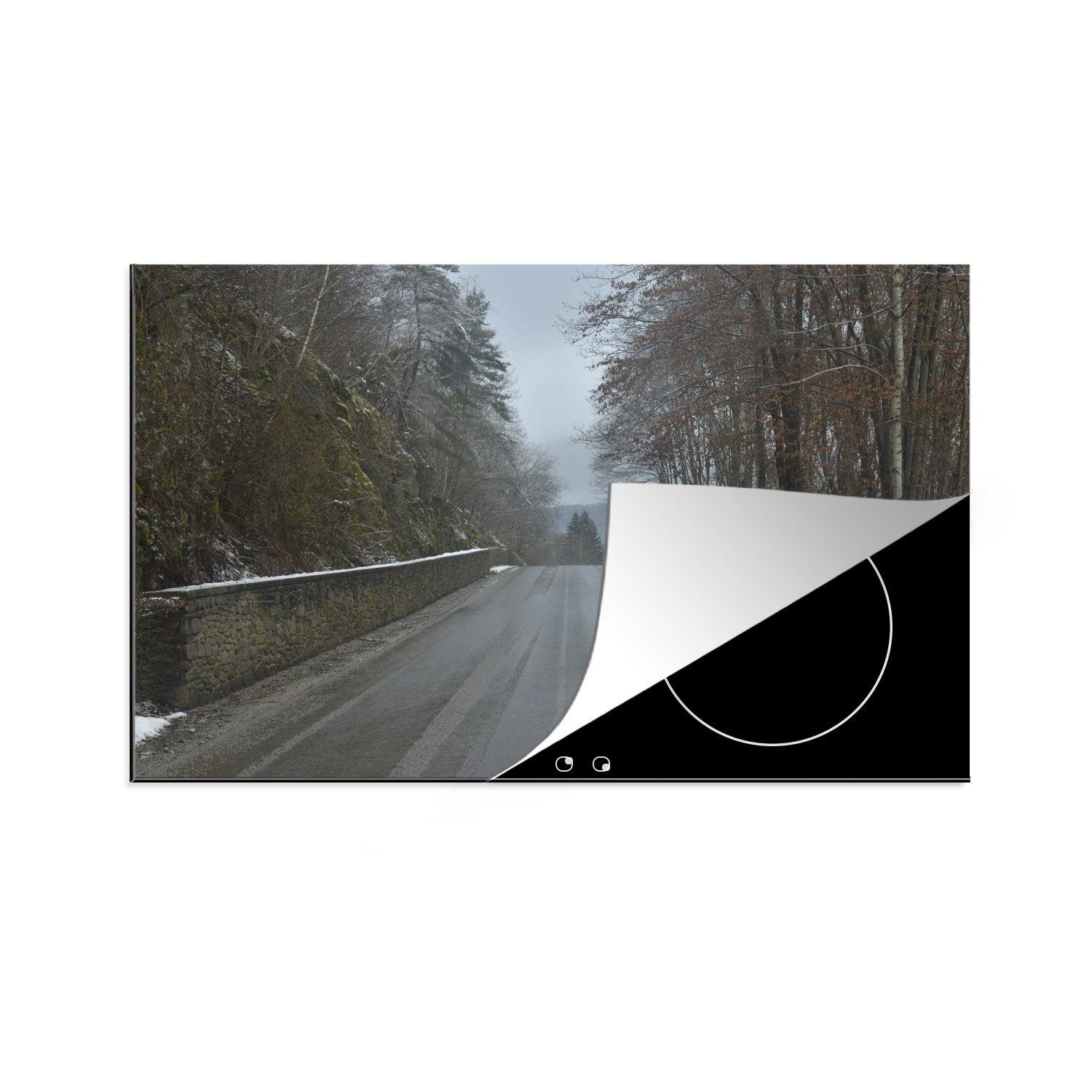 MuchoWow Herdblende-/Abdeckplatte Schnee (1 in Beide Vinyl, einer cm, tlg), die mit bedeckt, 81x52 Seiten küche, Schutz Ardennen den Straße Ceranfeldabdeckung für Induktionskochfeld sind