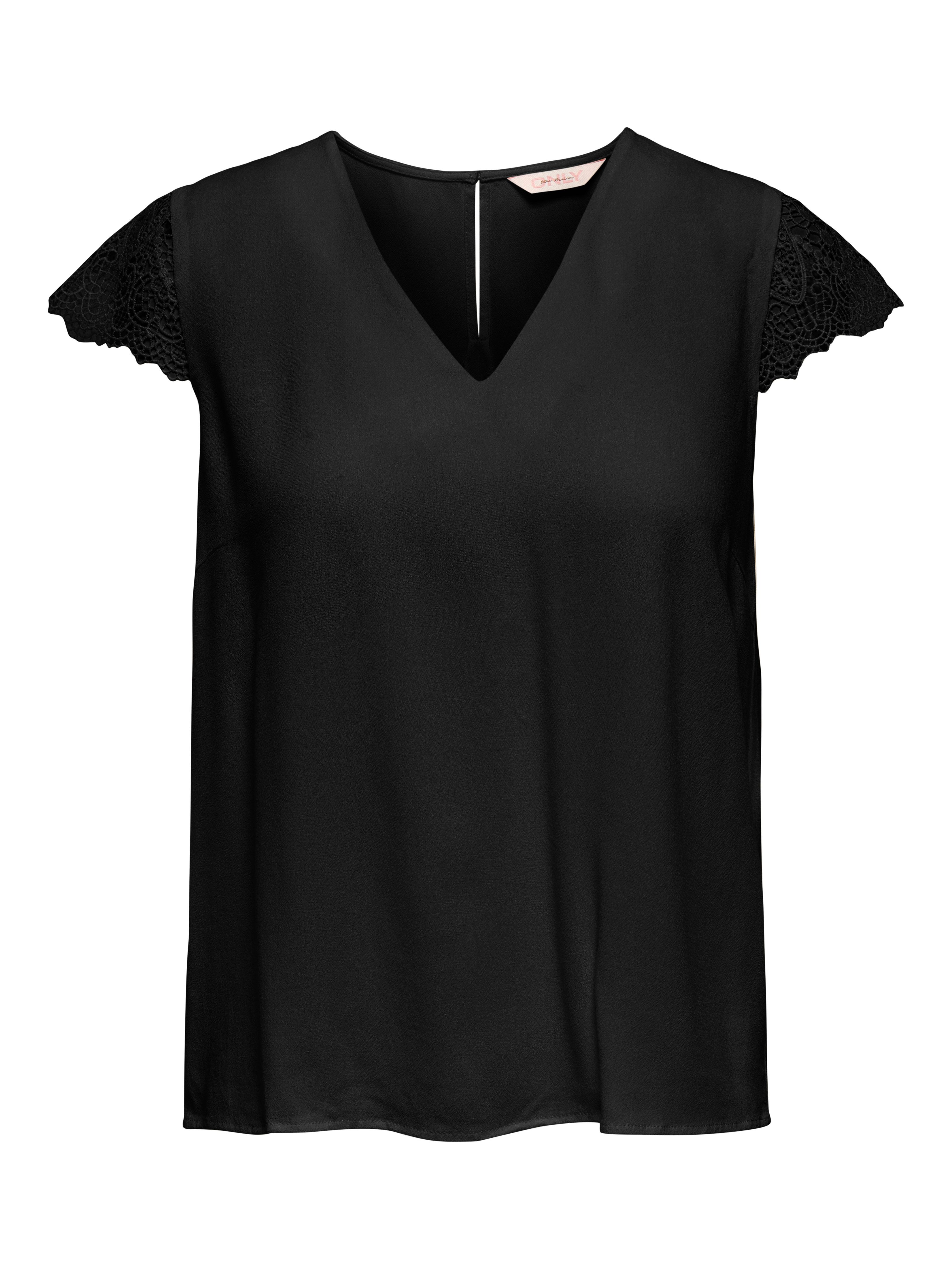 ONLY Kurzarmbluse ONLELVA-VIA S/S DETAIL TOP WVN CS FR Viskose, Spitze