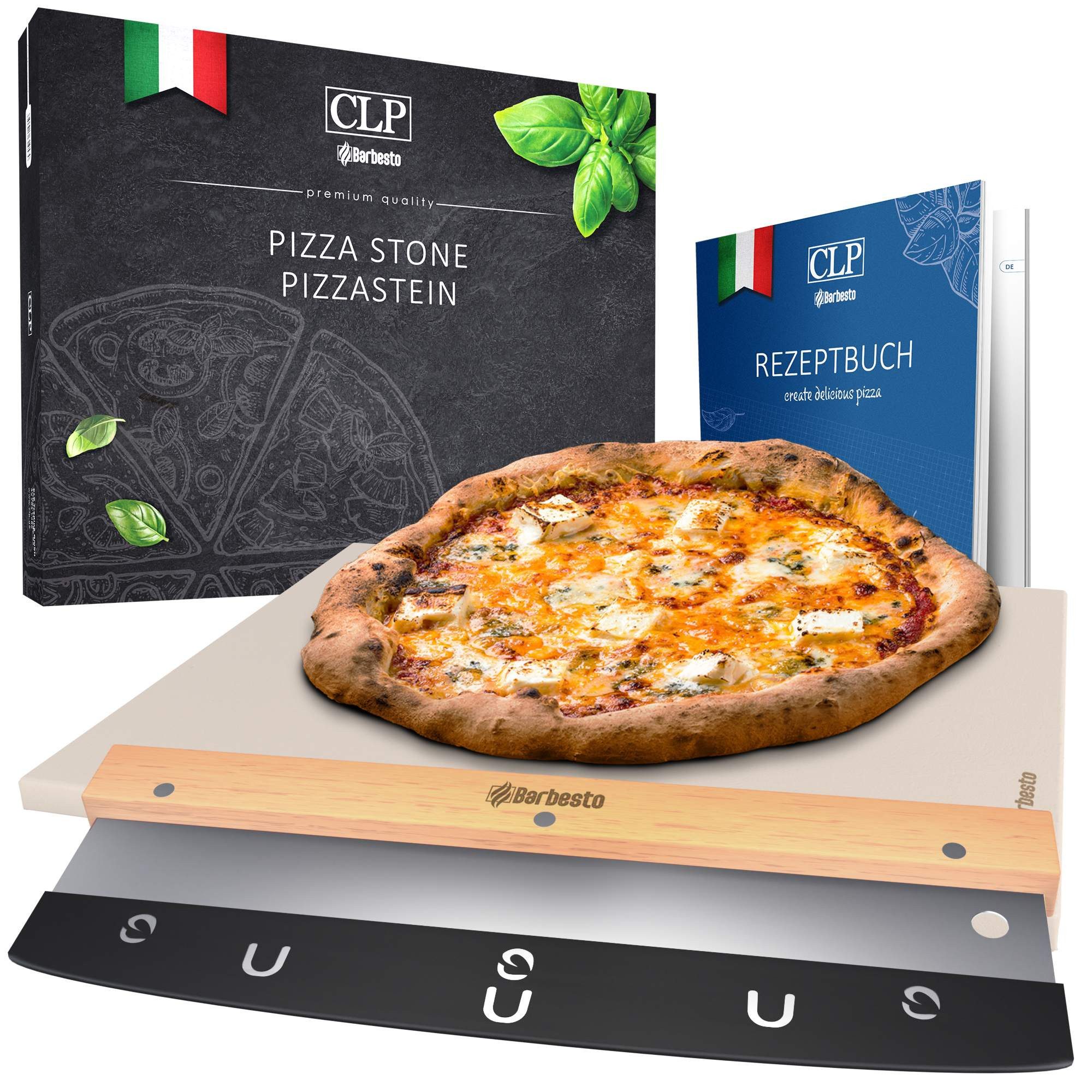 CLP Pizzastein Pizzastein-Set, Cordierit, mit Rezept-Buch für Backofen & Grill