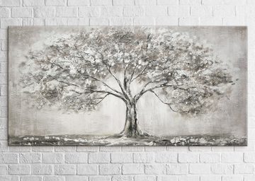 YS-Art Gemälde Lebensbaum, Landschaft, Leinwand Bild Handgemalt Grau Lebensbaum Natur Familie