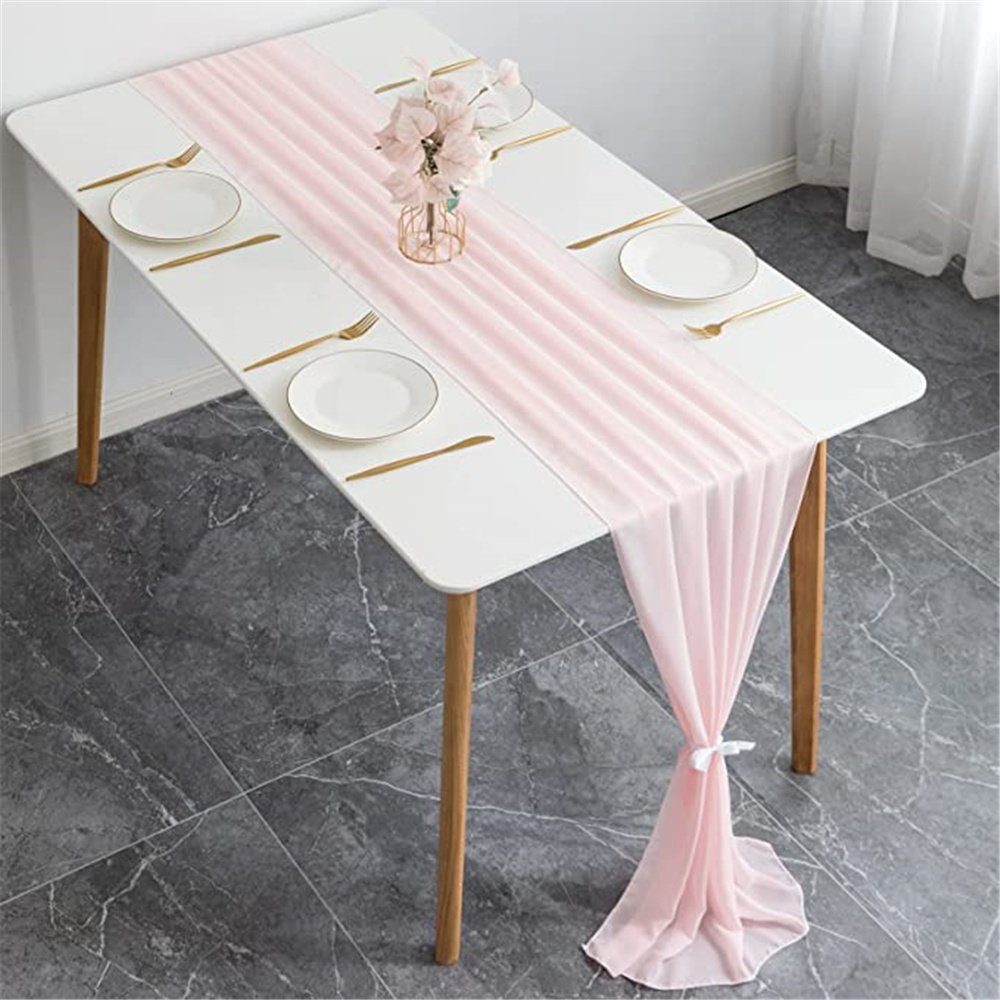 Chiffon Tischläufer Tischdekoration Rosa Tischdeko HAMÖWO Modern 70*300cm Hochzeit Tischläufer