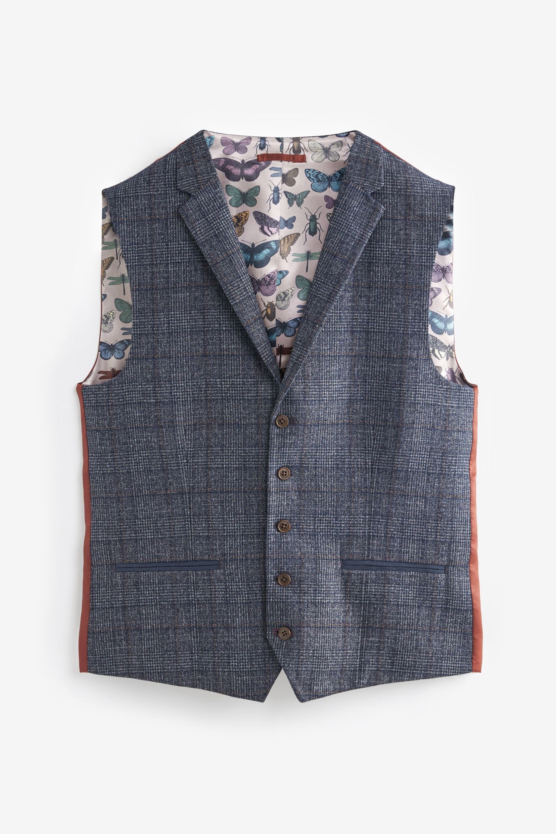 Anzugweste Slim Fit Weste mit Besatz und Karomuster