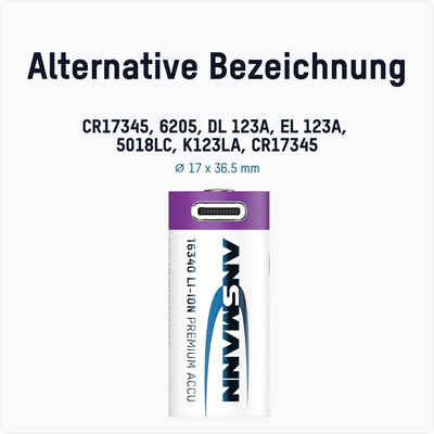 ANSMANN AG Li-Ion Akku16340 Lithium Accu wiederaufladbar CR123A USB-C Eingang Akku 850 mAh (3.7 V)