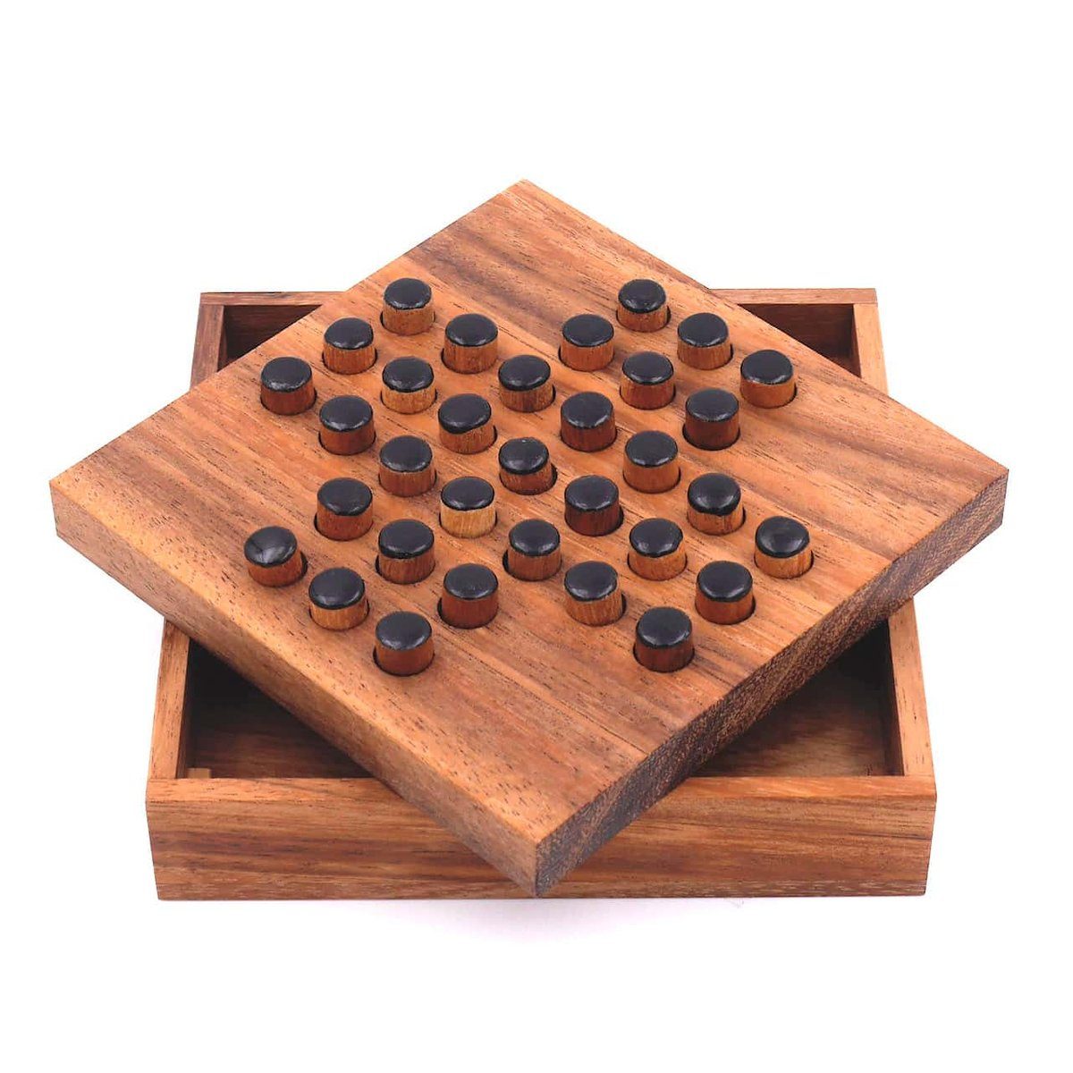 ROMBOL Denkspiele Spiel Solitaire - unterhaltsamer Klassiker aus edlem Holz, Steckspiel, Holzspiel