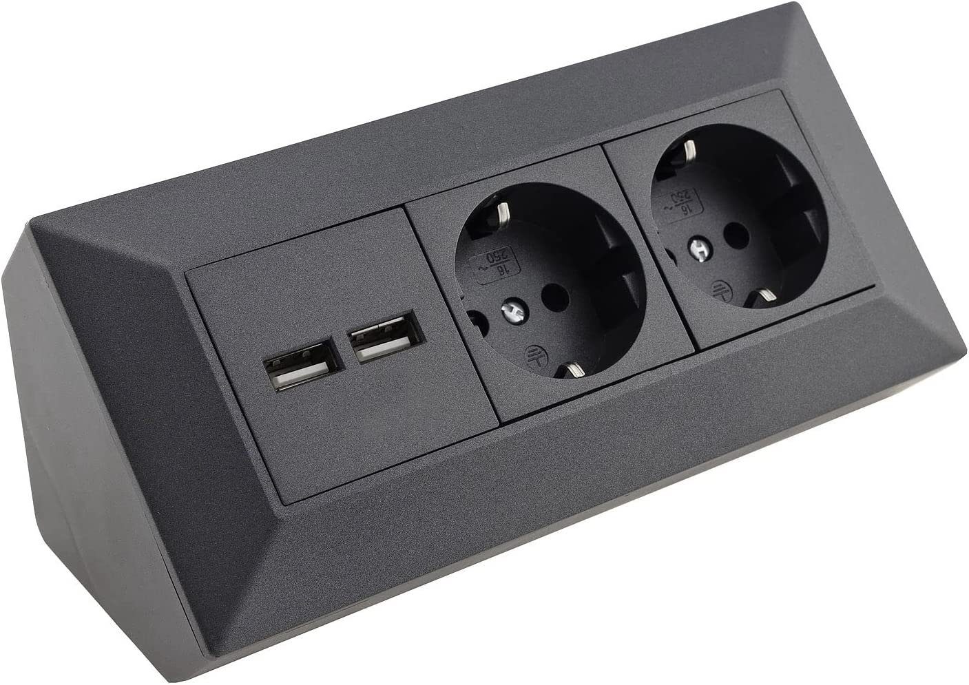 2-fach Steckdosenblock+ 2x USB,anthrazit Mehrfachsteckdose