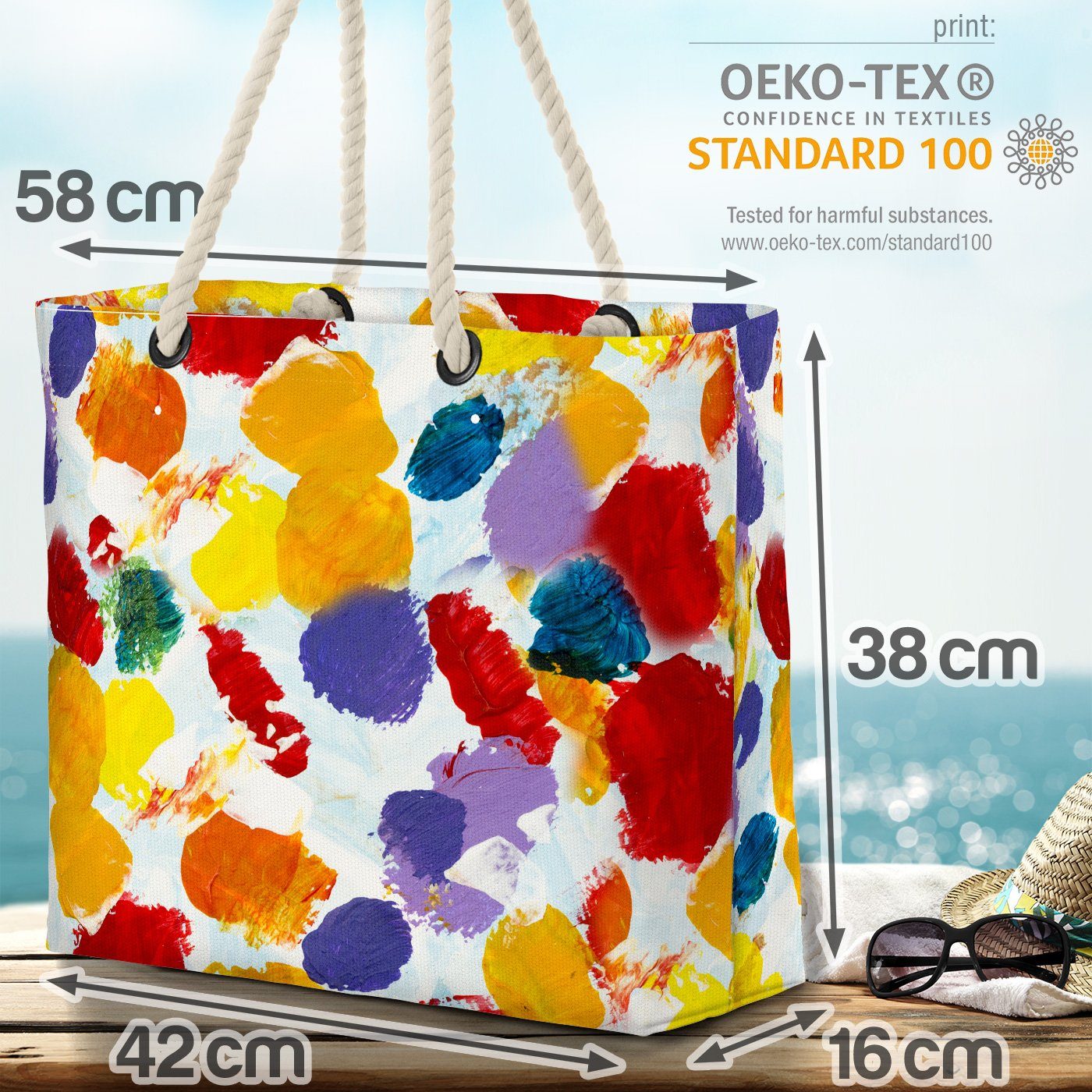 Farben gemustert Strandtasche Malen VOID Kunst Bunte Grafisch Flecken Bunt Bag (1-tlg), Beach Muster