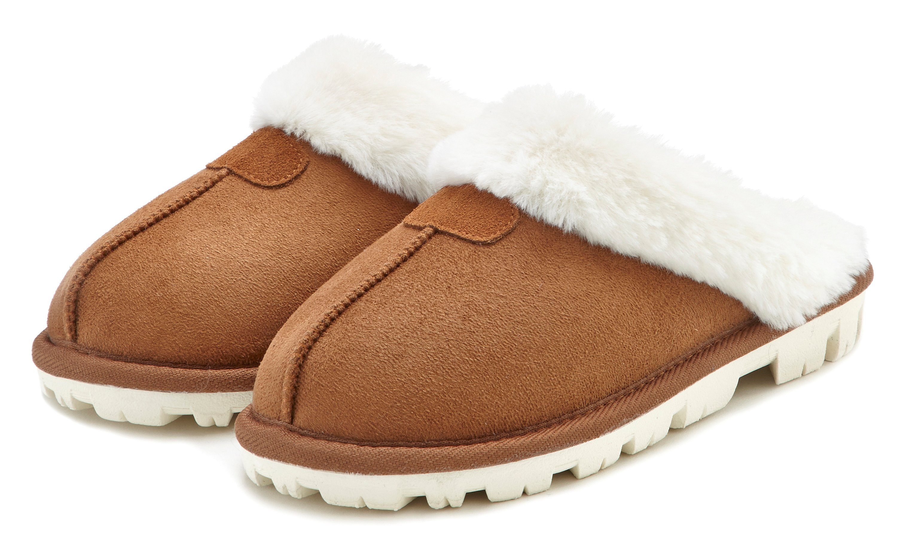 Vivance Plüsch Hausschuhe Pantoffeln, Clogs, Schlappen, Pantolette mit Warmfutter VEGAN