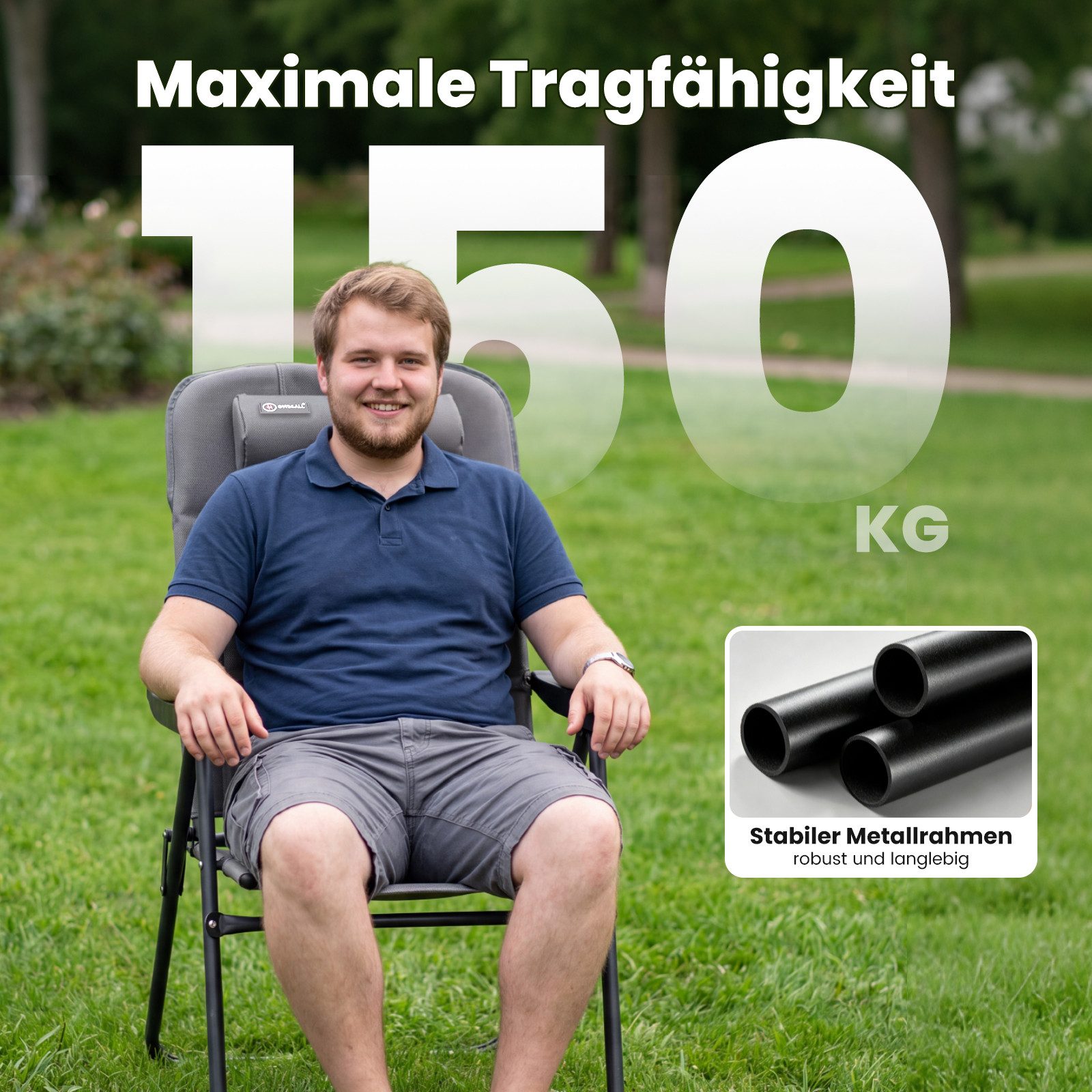 HOMECALL Campingstuhl Gartenstuhl Anglerstuhl Faltsessel Klappstuhl für Wohnwagen Outdoors (Textilene gepolstert mit Quick-Dry-Schaum, 1 St), 5 fach Verstellbarer Rückenlehne, Hochlehner, bis 150 kg