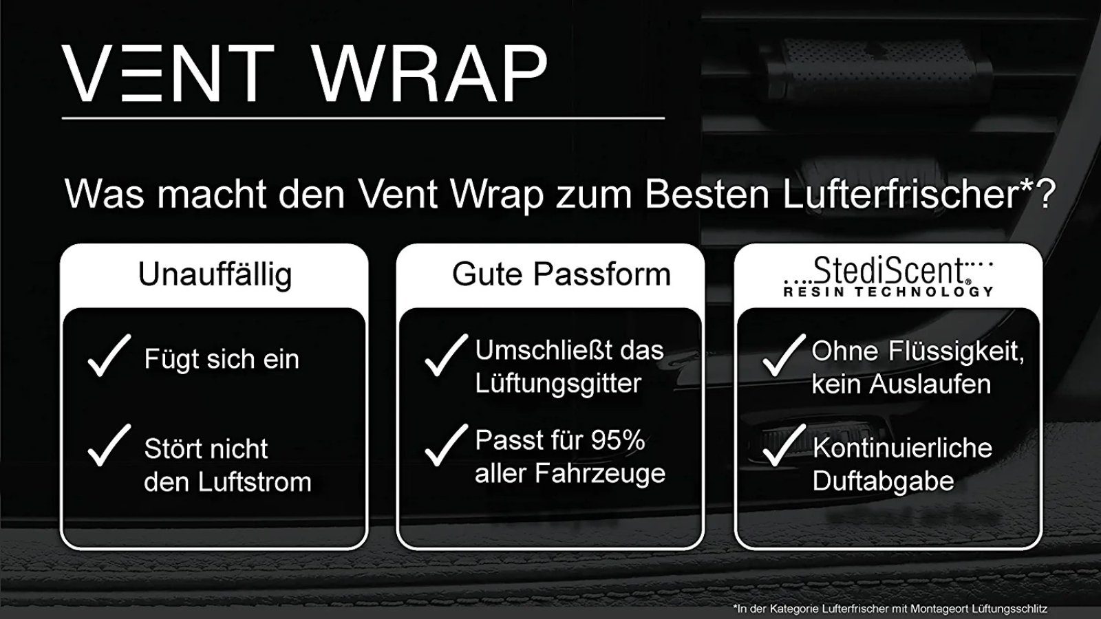 Wunder-Baum Duftstäbchen Black Ice VENT WRAP Lüftungsgitter Duft Clips WUNDERBAUM 4er Set