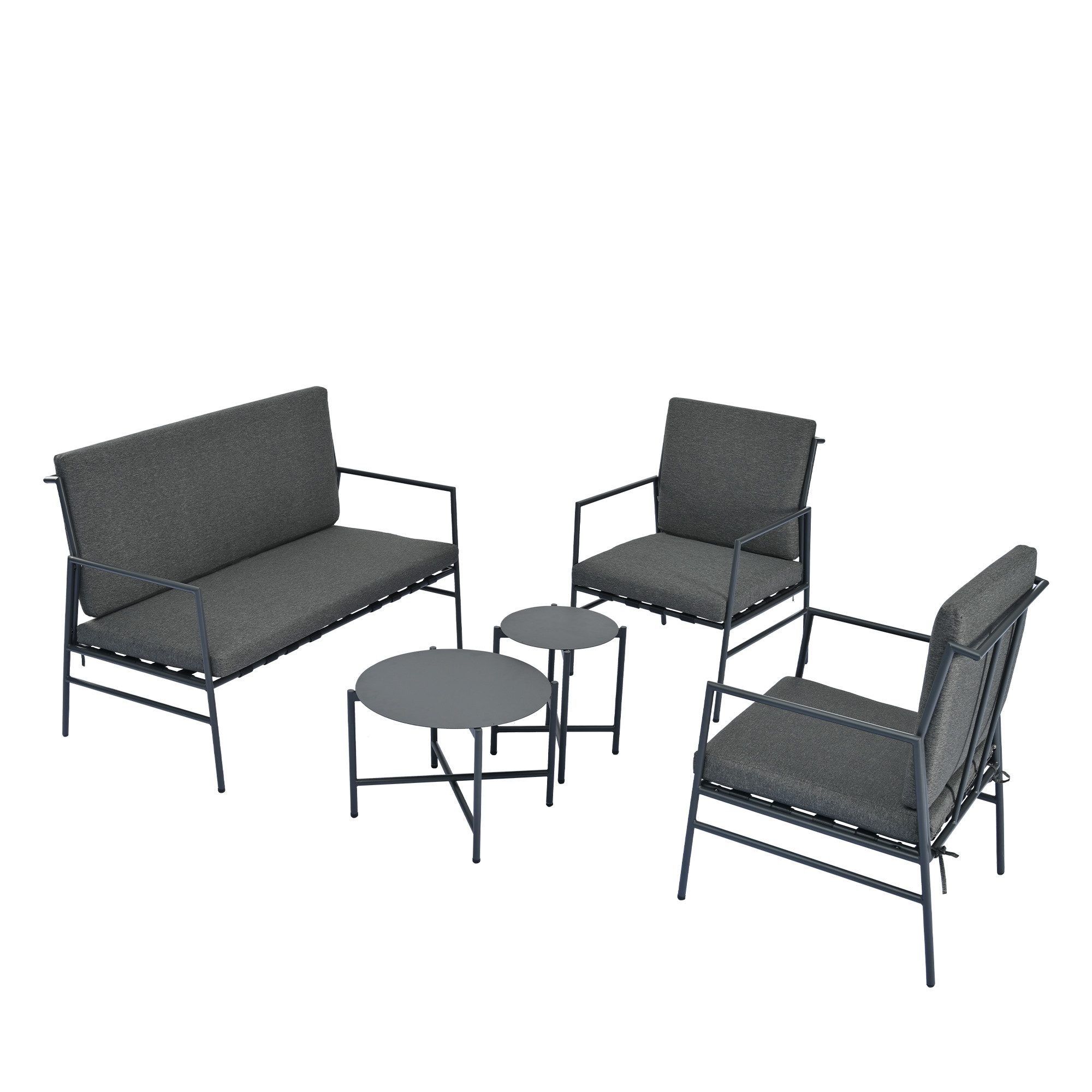 Gartenlounge-Set, (5-tlg., Gartengarnitur mit Kissen, 2-Sitzer-Sofa, 2 Sessel, 2 Tisch), Sitzgarnitur für 4 Personen, Gartenmöbel Set aus Stahl, Loungeset