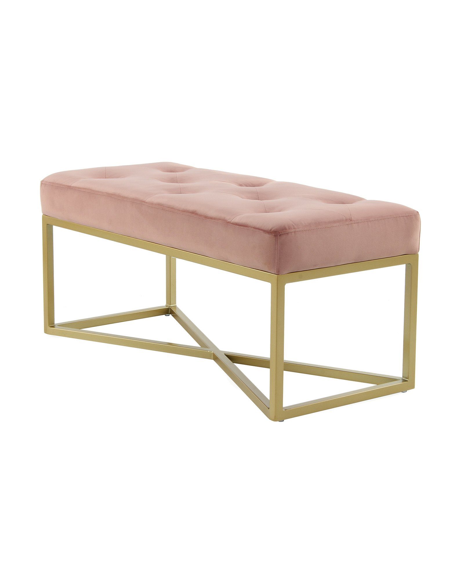 Qiyano Sitzbank Gesteppte Sitz- Polsterbank Barock-Stil Samt mit goldenen Metallfüßen Rosa