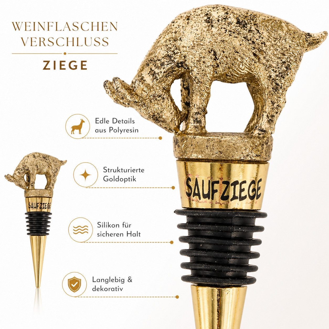 Gehlmann Flaschenverschluss Weinflaschenverschluss Ziege - Gold