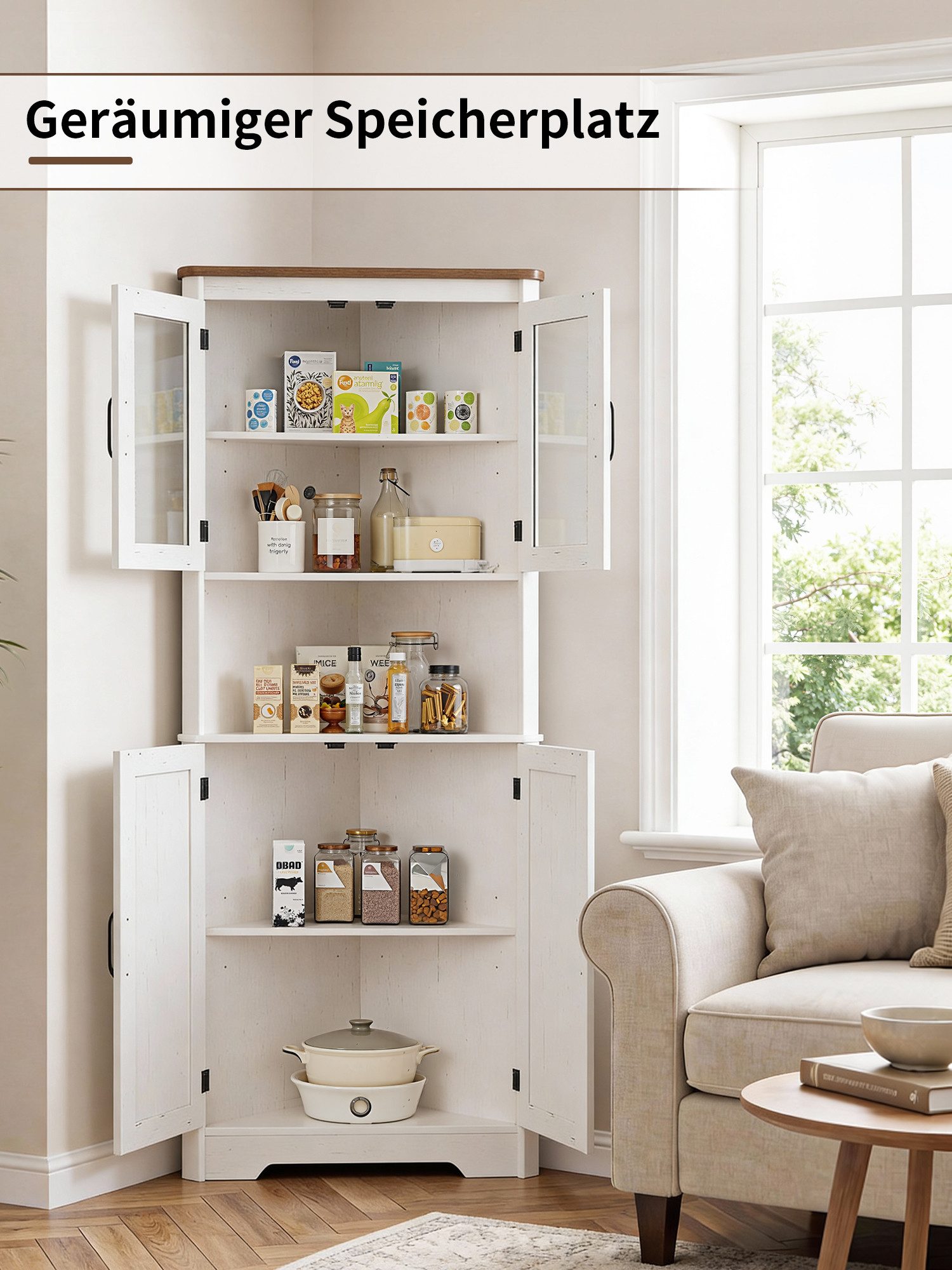 FiveWillowise Eckschrank Schmaler Eckschrank mit 2 Türen und 5 Ablagen, 170 cm (1-St) Badezimmer- & Mehrzweckschrank mit 5 Ablagen, weiß – Bild 5 von 5