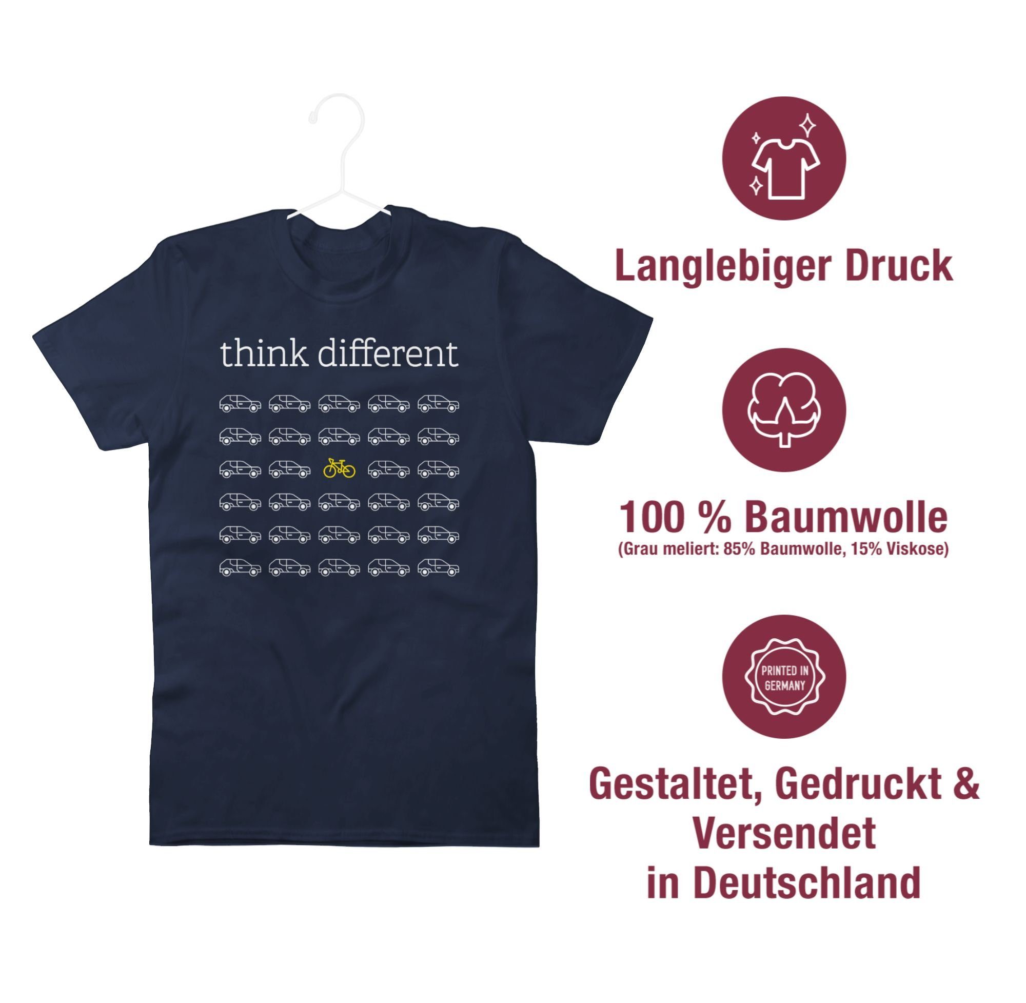 Shirtracer T-Shirt Think Radfahrer Different Fah - 01 Navy Blau Statement Fahrradfahrerin Geschenk Sprüche Fahrradfahrer