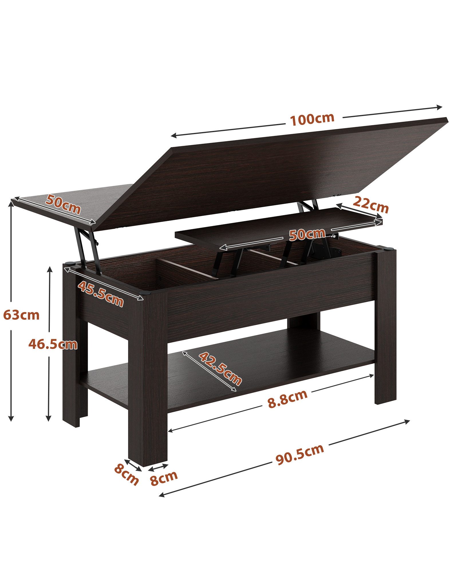 MSMASK Couchtisch Höhenverstellbarer Kaffeetisch mit Verstecktem Stauraum, günstig online kaufen