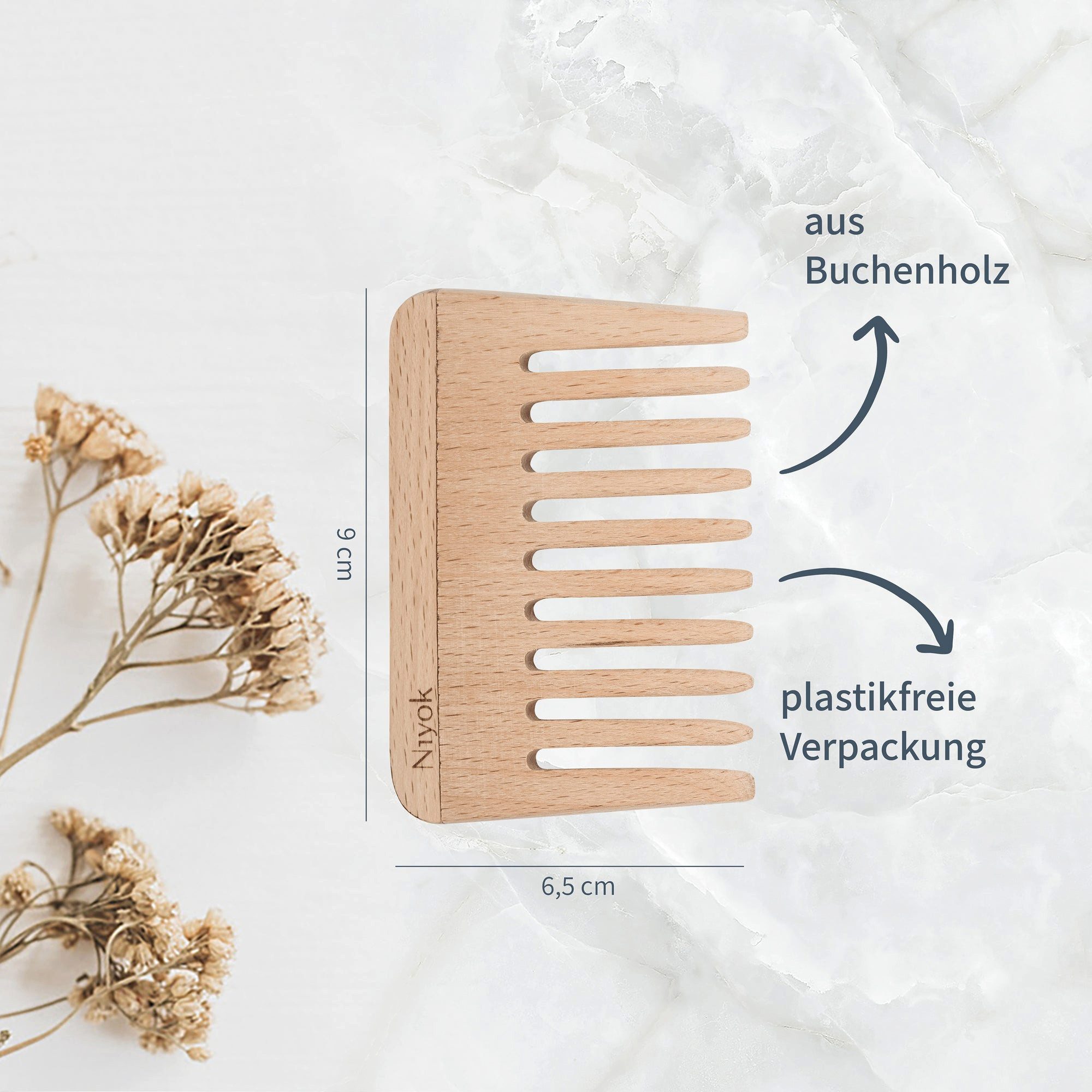 Niyok Haarkamm Niyok Afrokamm, Buchholz, Grober Styling für Locken & Naturlocken, Sanft, Ergonomisch, Grobzinkig