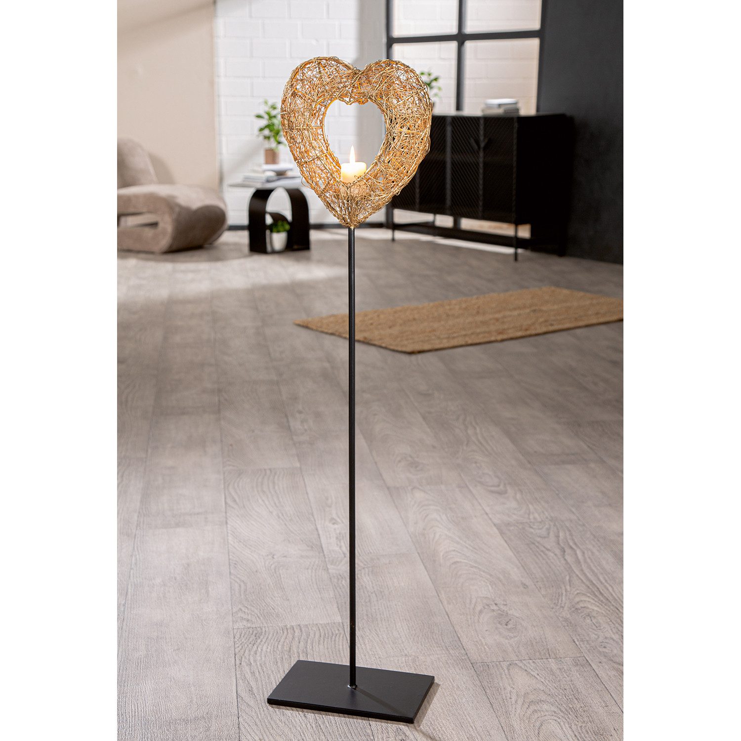 GILDE Teelichthalter Teelichtleuchter GOLDENHEART - gold - Eisen - Höhe 102cm x Breite 24cm (1x Teelichtleuchter, Lichtträger - Kandelaber), Leuchter - Deko - Wohnzimmer - Weihnachten - Lichterhalter