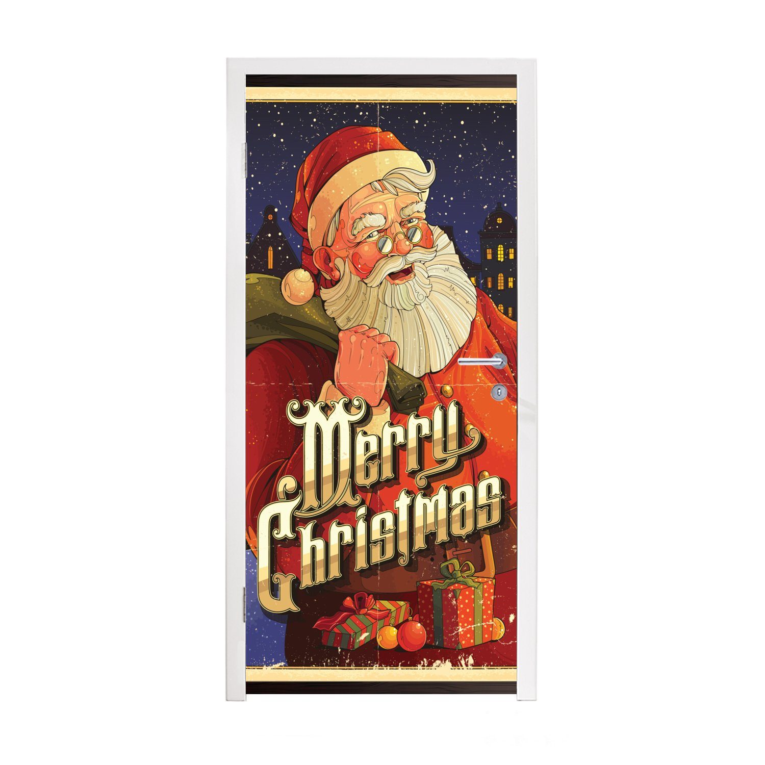 MuchoWow Türtapete Vintage-Weihnachtsmann - Weihnachten, Matt, bedruckt, (1 St), Fototapete für Tür, Türaufkleber, 75x205 cm