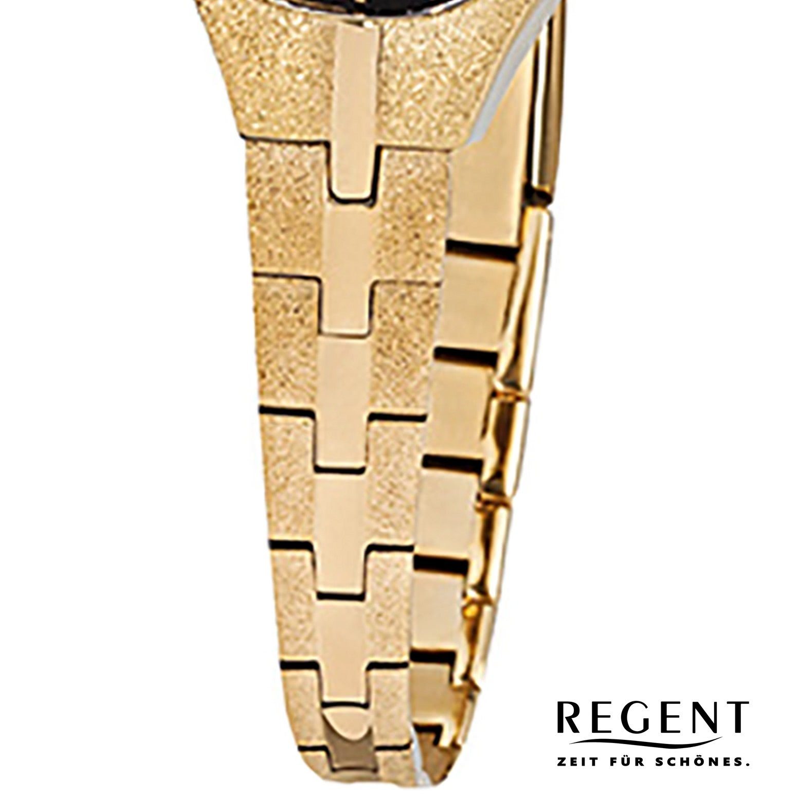 Regent Quarzuhr Regent Damen-Armbanduhr gold Analog F-378, (Analoguhr), Damen Armbanduhr eckig, klein (ca. 18x23mm), Edelstahl, ionenplattiert