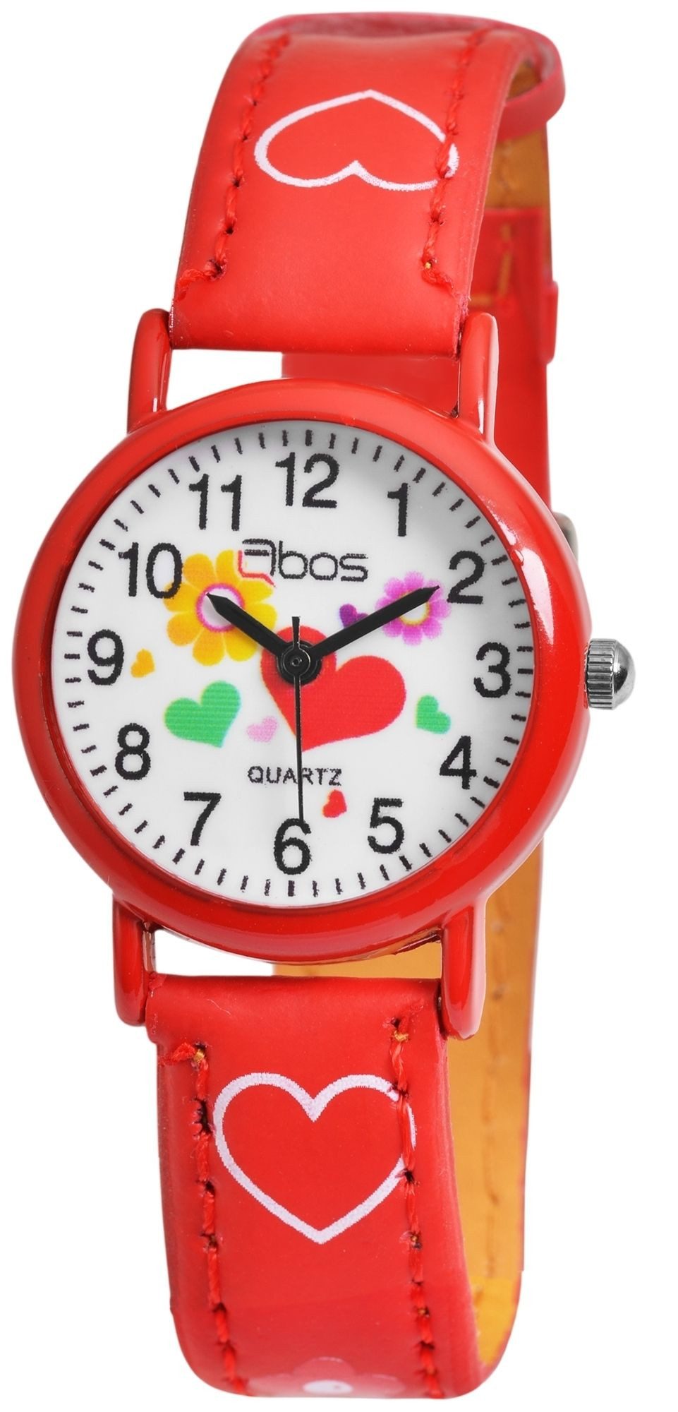 QBOS Quarzuhr Luca Mädchenuhr, analog, Blume, Herz, Geschenk, Einschulung, Kinder Armbanduhr