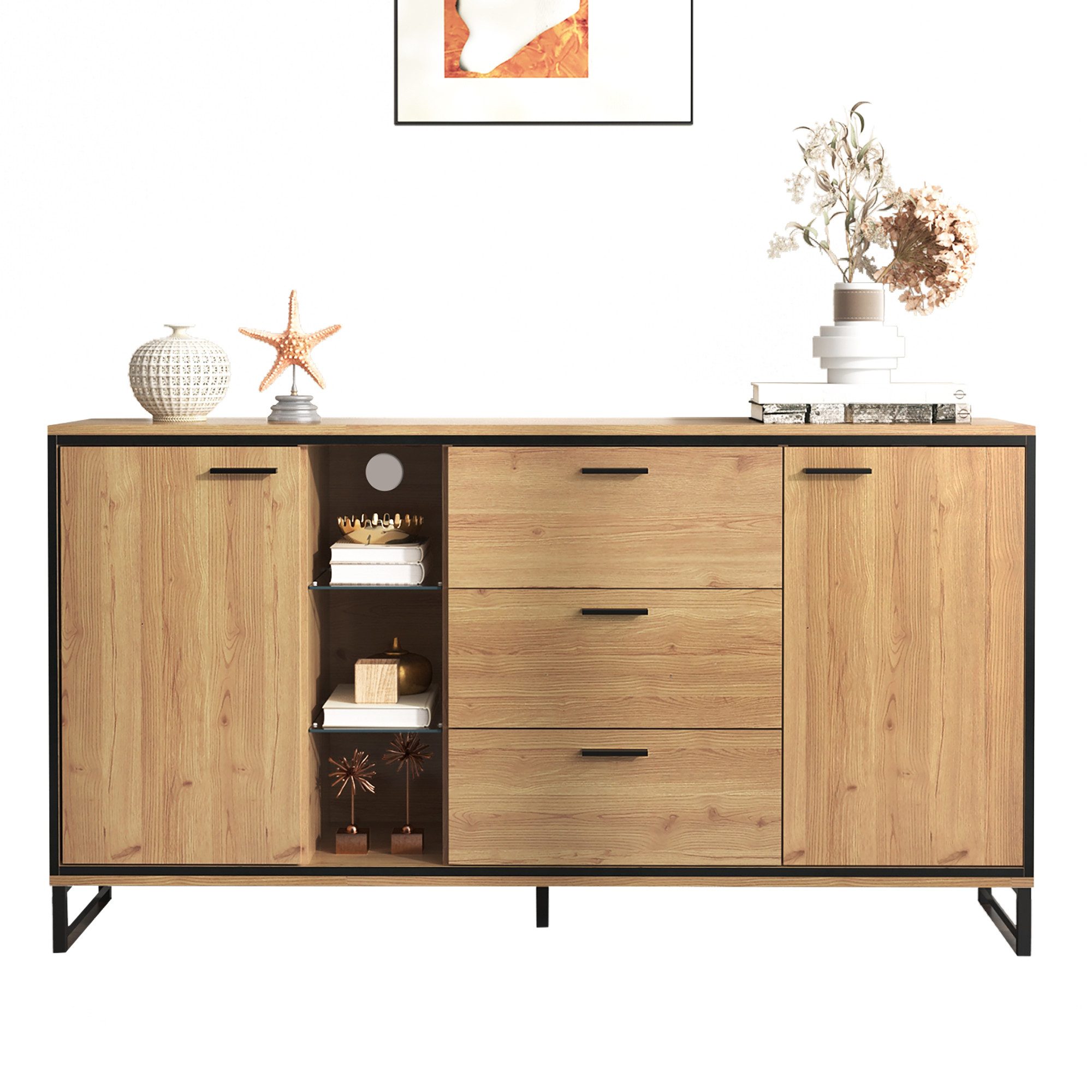 Merax Sideboard mit LED-Beleuchtung und Glasablagen, günstig online kaufen