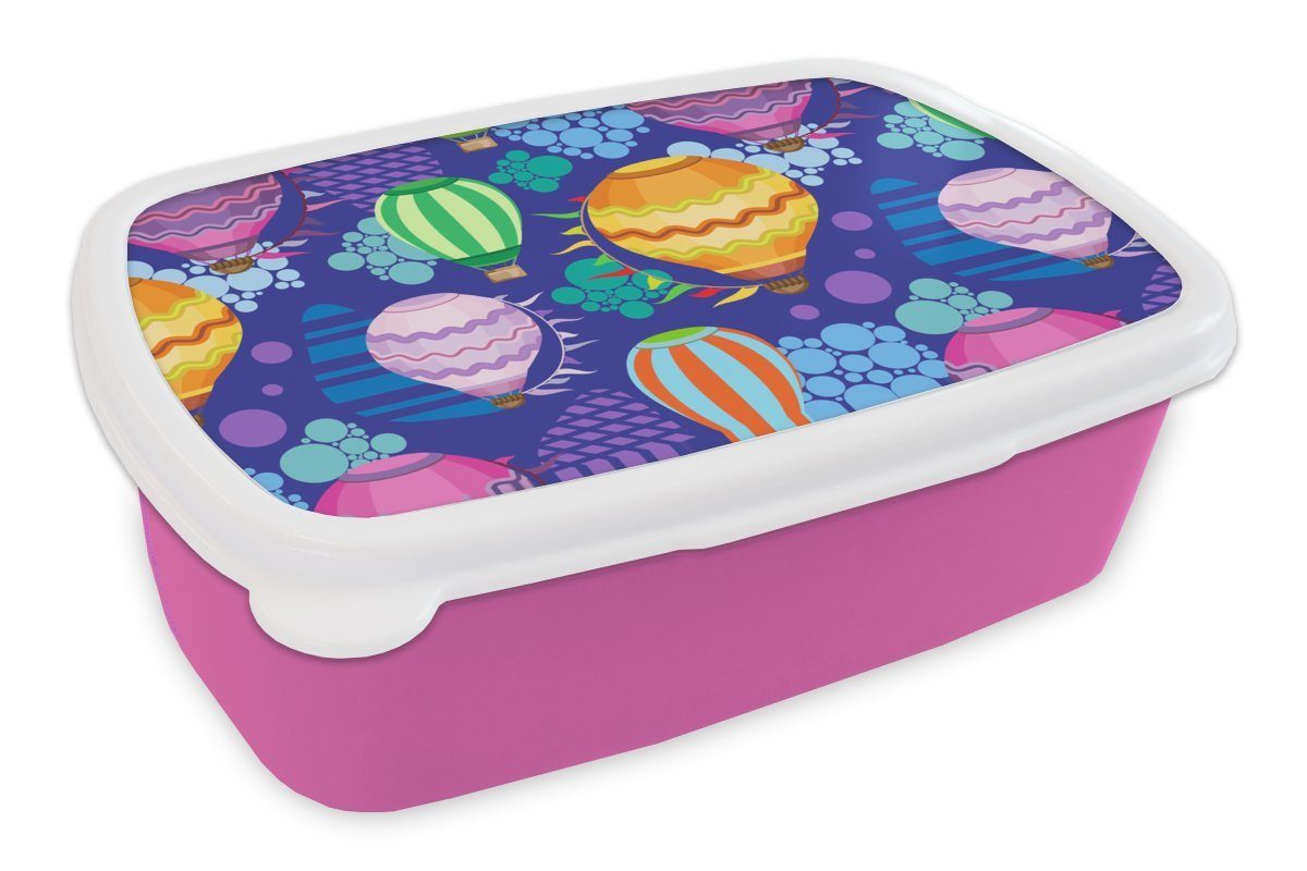 MuchoWow Lunchbox Ballon - Regenbogen - Muster - Kinder - Abstrakt, Kunststoff, (2-tlg), Brotbox für Erwachsene, Brotdose Kinder, Snackbox, Mädchen, Kunststoff rosa